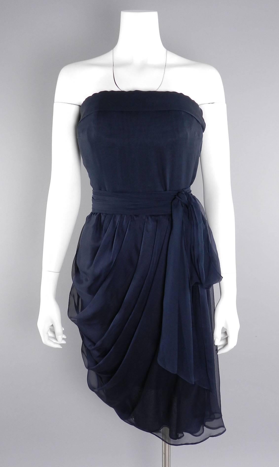Black YSL Yves Saint Laurent Haute Couture Numbered Vintage 1980's Silk Chiffon Dress