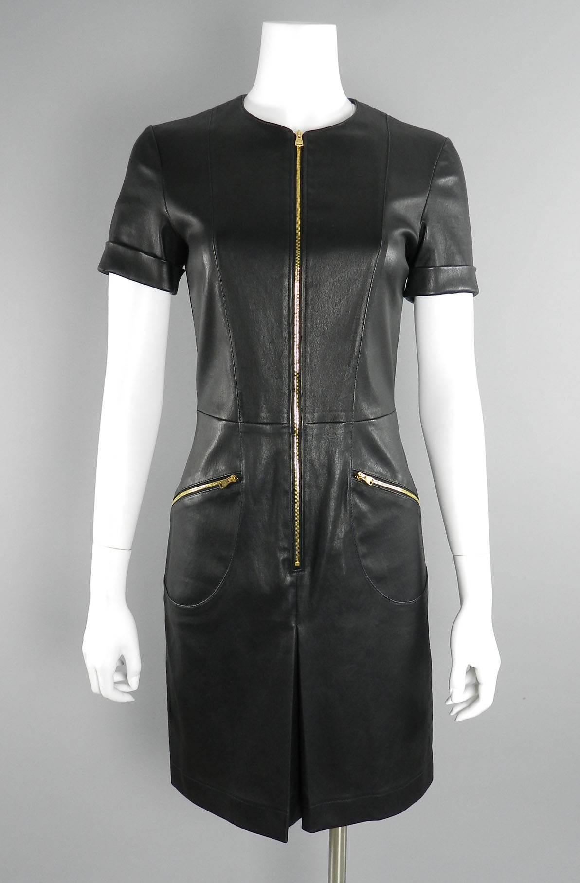 Louis Vuitton Black Stretch Leather Dress with Gold Zippers 4