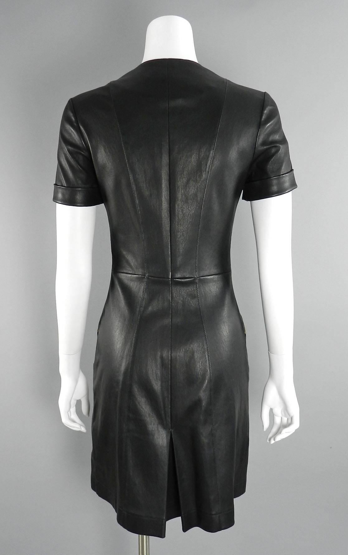 Women's Louis Vuitton Black Stretch Leather Dress with Gold Zippers