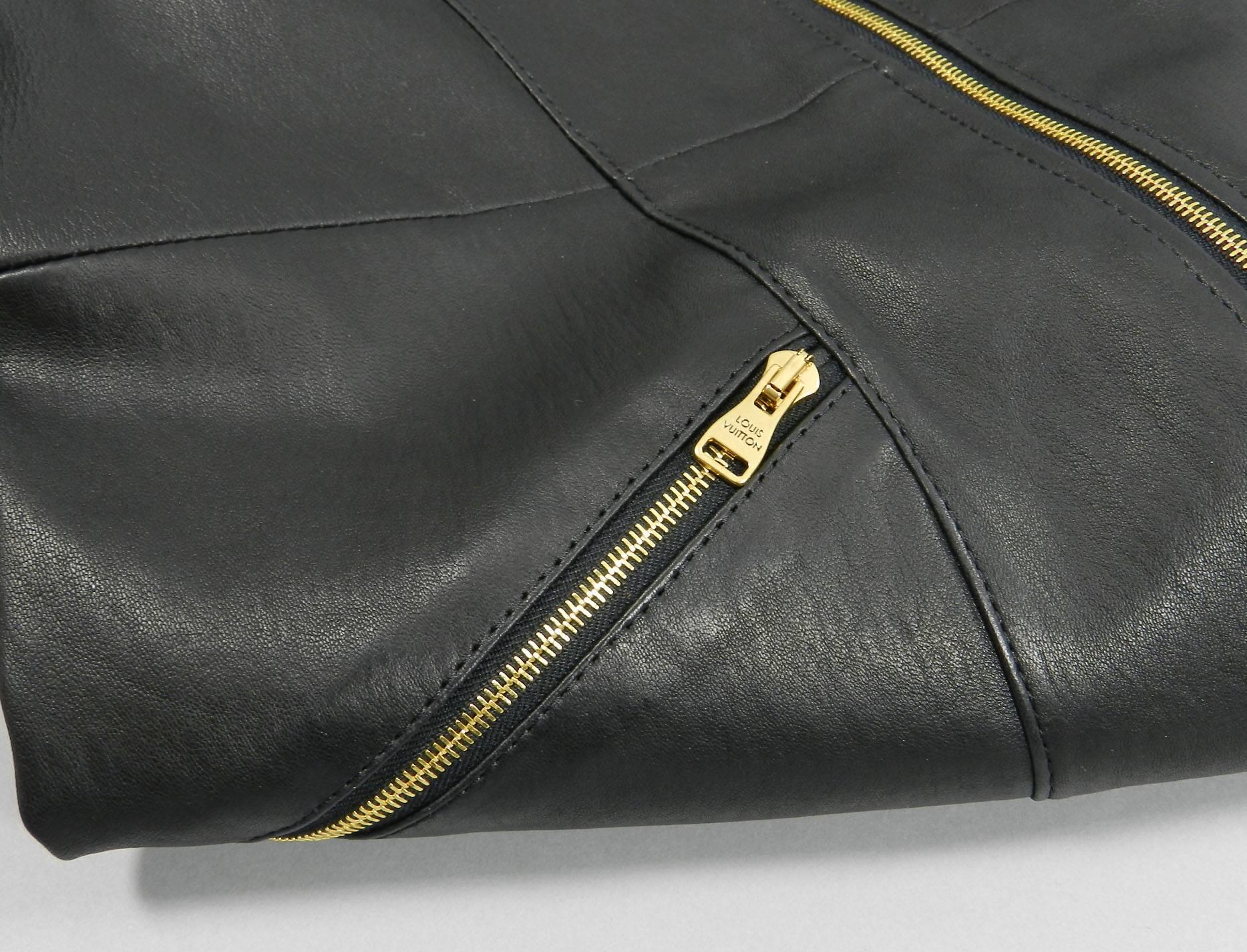 Louis Vuitton Black Stretch Leather Dress with Gold Zippers 2