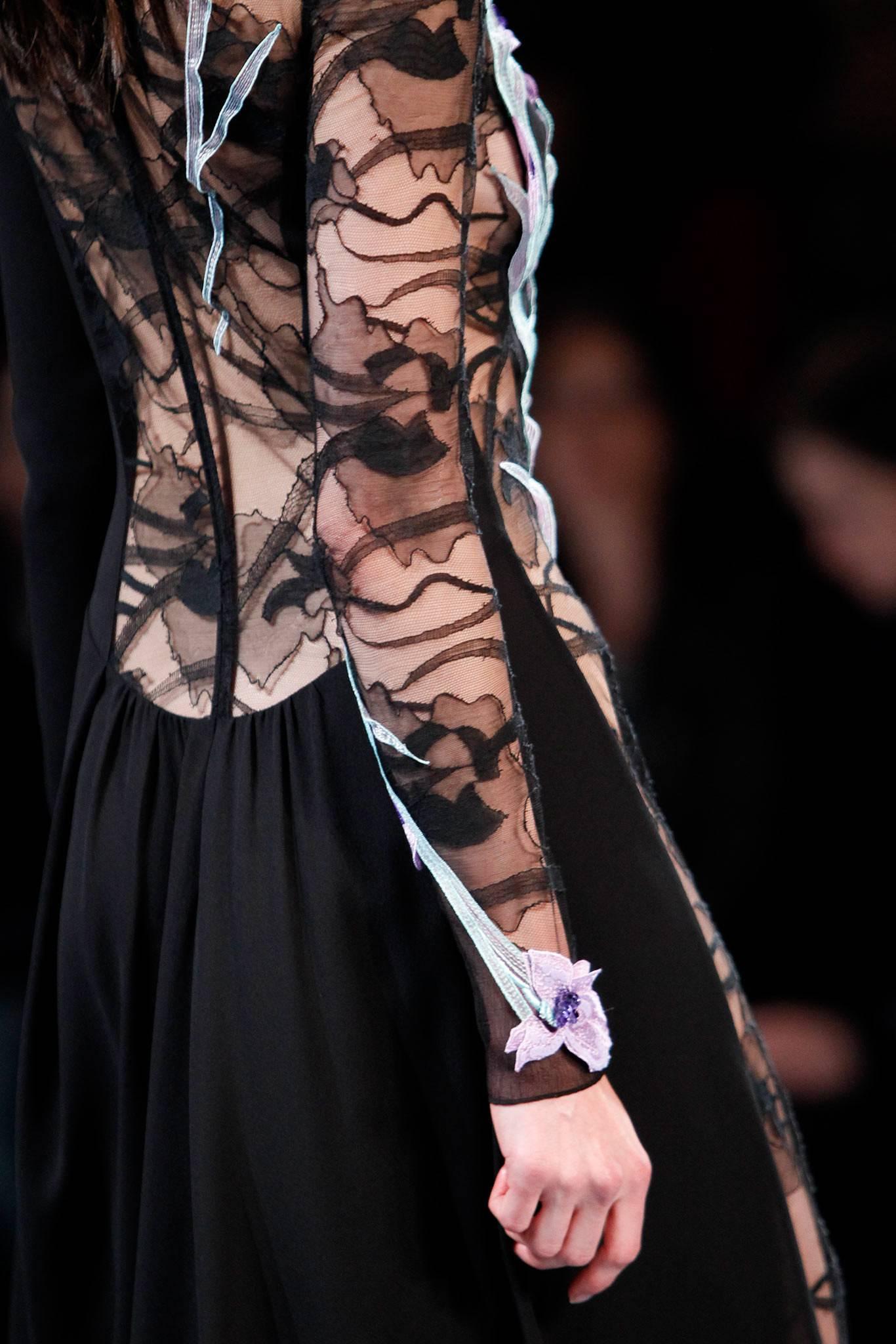 Nina Ricci 2014 Black Gown - lace embroidered flowers 1