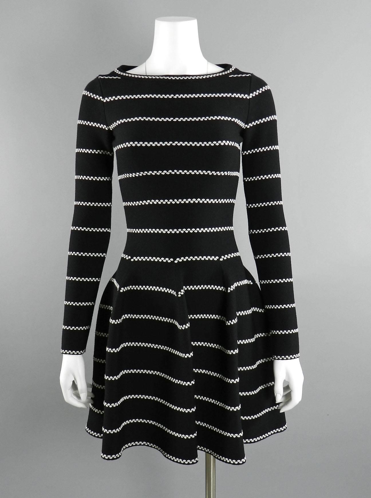 Alaia Black and Silver Striped Stretch Knit Dress 1