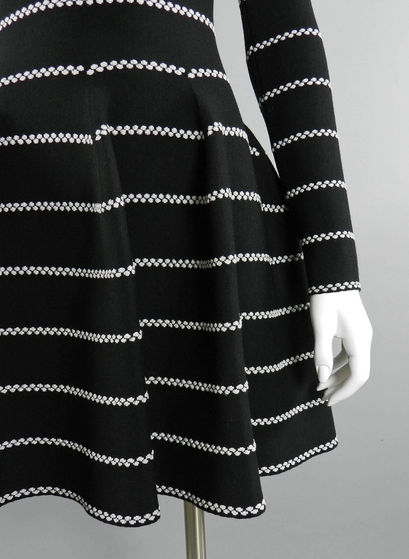 Alaia Black and Silver Striped Stretch Knit Dress In Excellent Condition In Toronto, ON