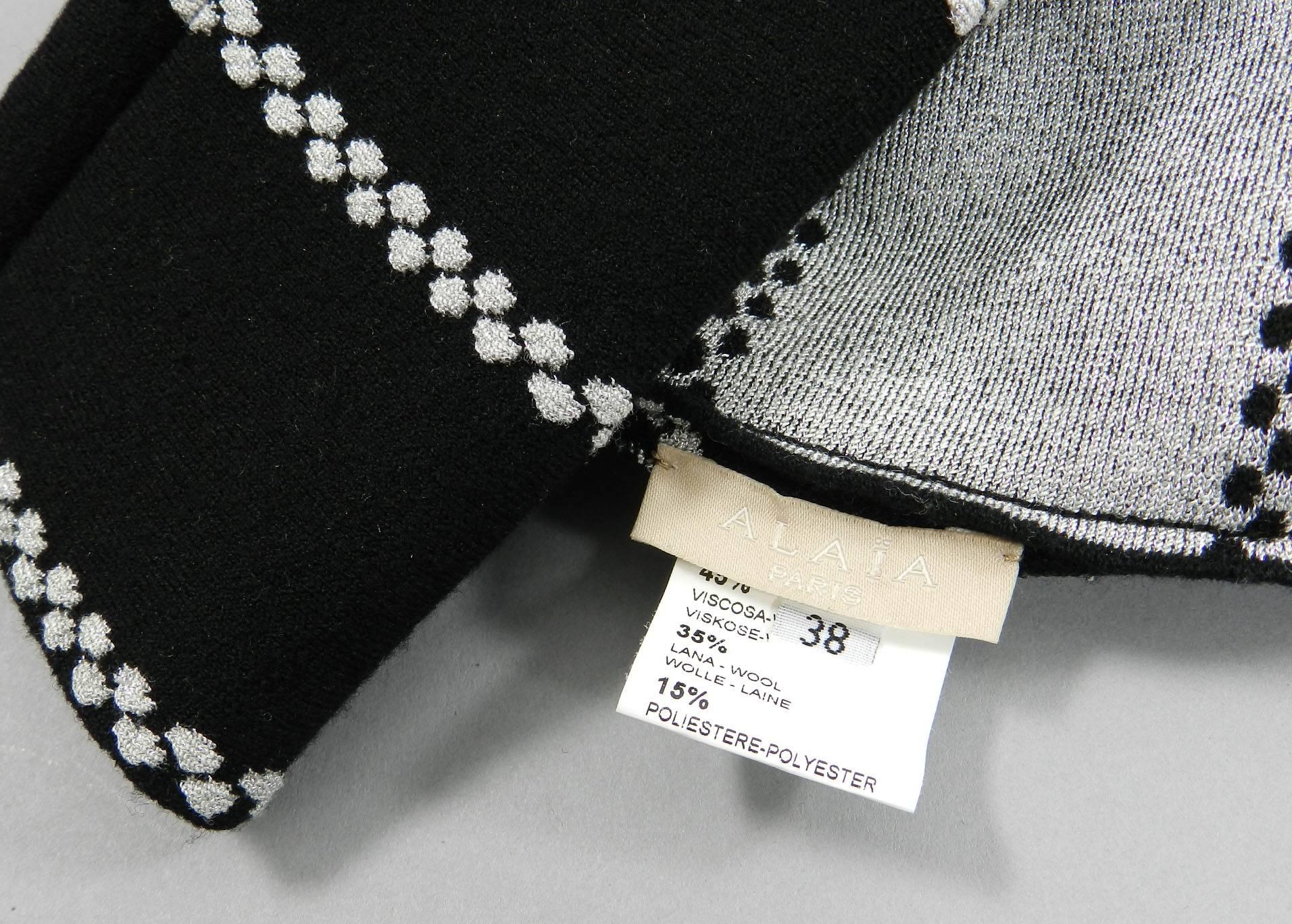 Women's Alaia Black and Silver Striped Stretch Knit Dress