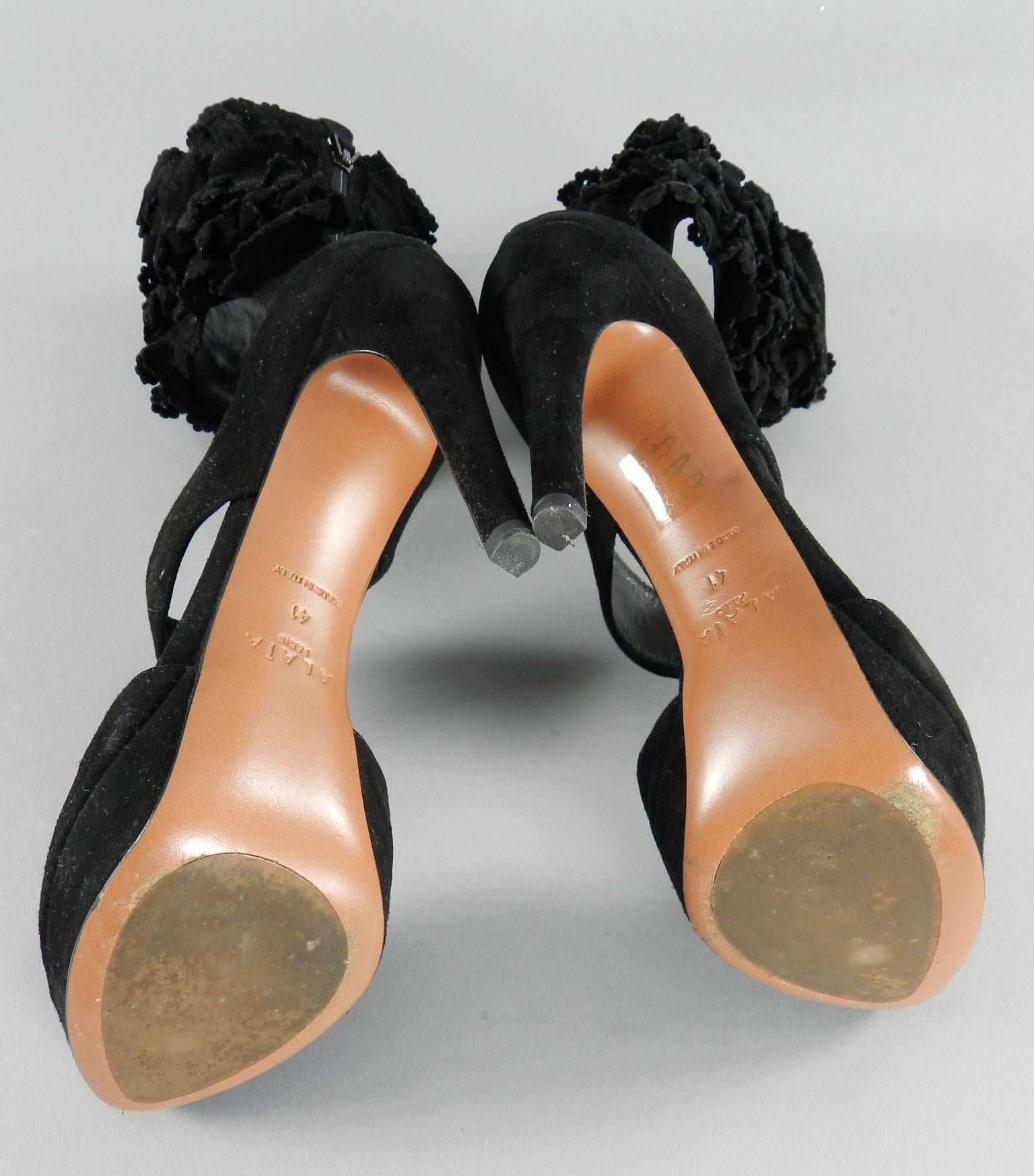 Alaia Black Suede Ruffle Ankle Heels - size 41 1