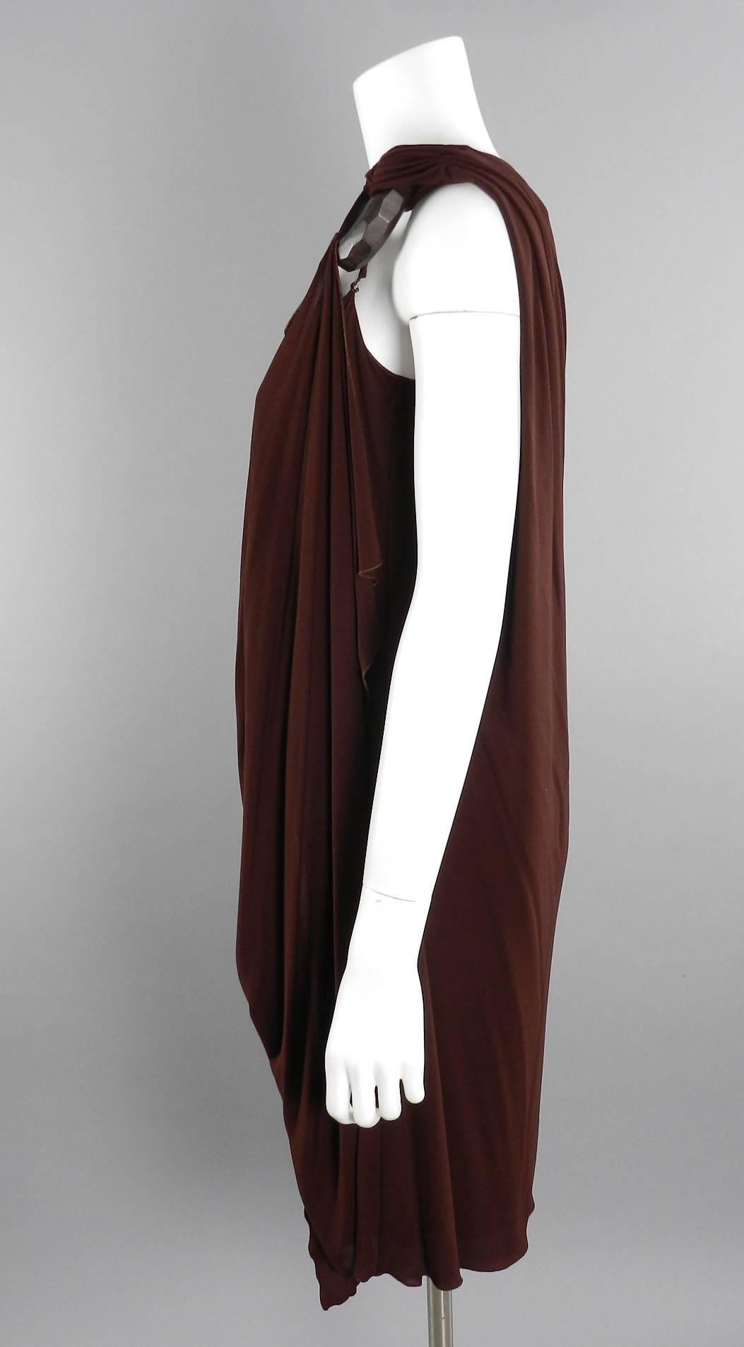 Jean Paul Gaultier Femme burgundy viscose jersey one shoulder column dress. Tagged size USA 10. To fit 36/38