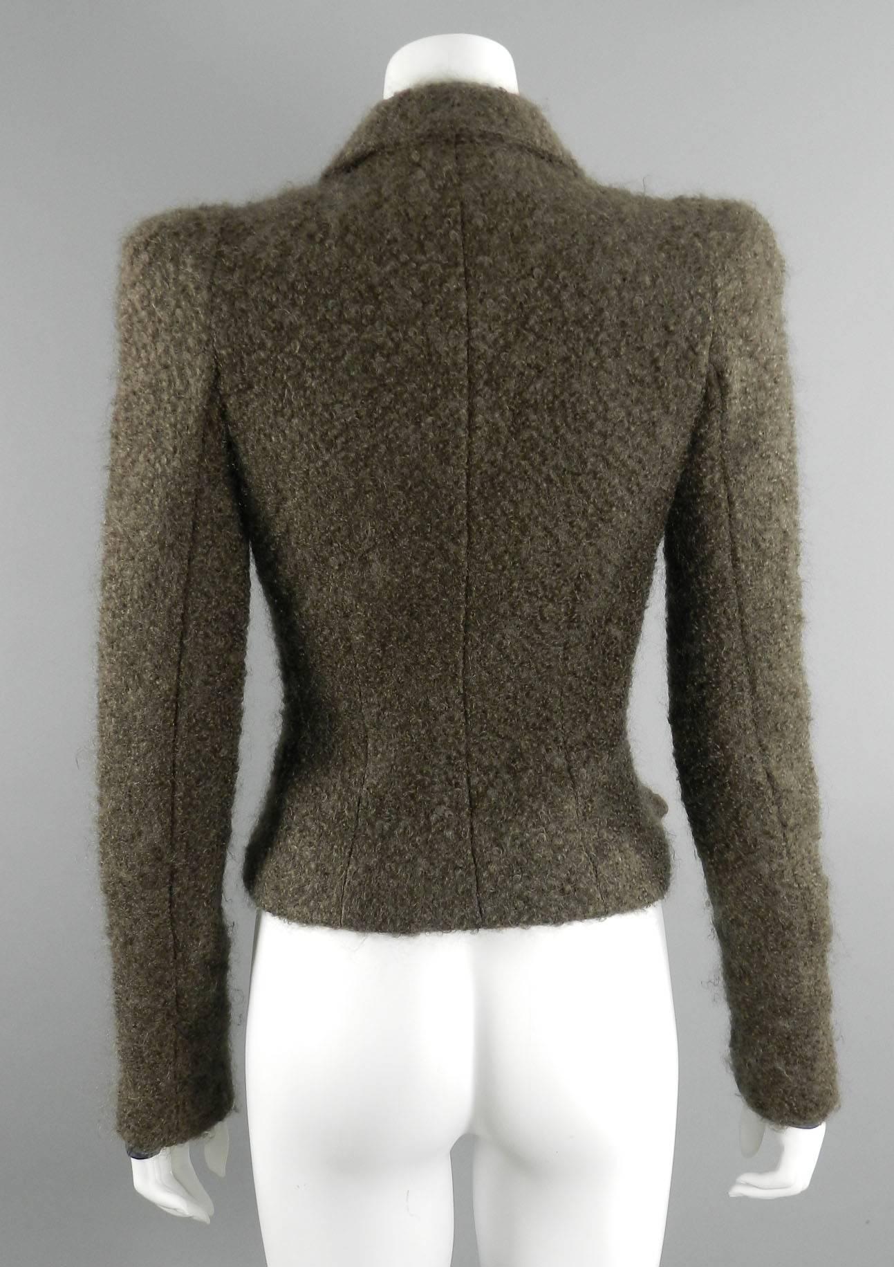 John Galliano Brown Boucle Wool 1950's Vintage Style Jacket In Excellent Condition In Toronto, ON