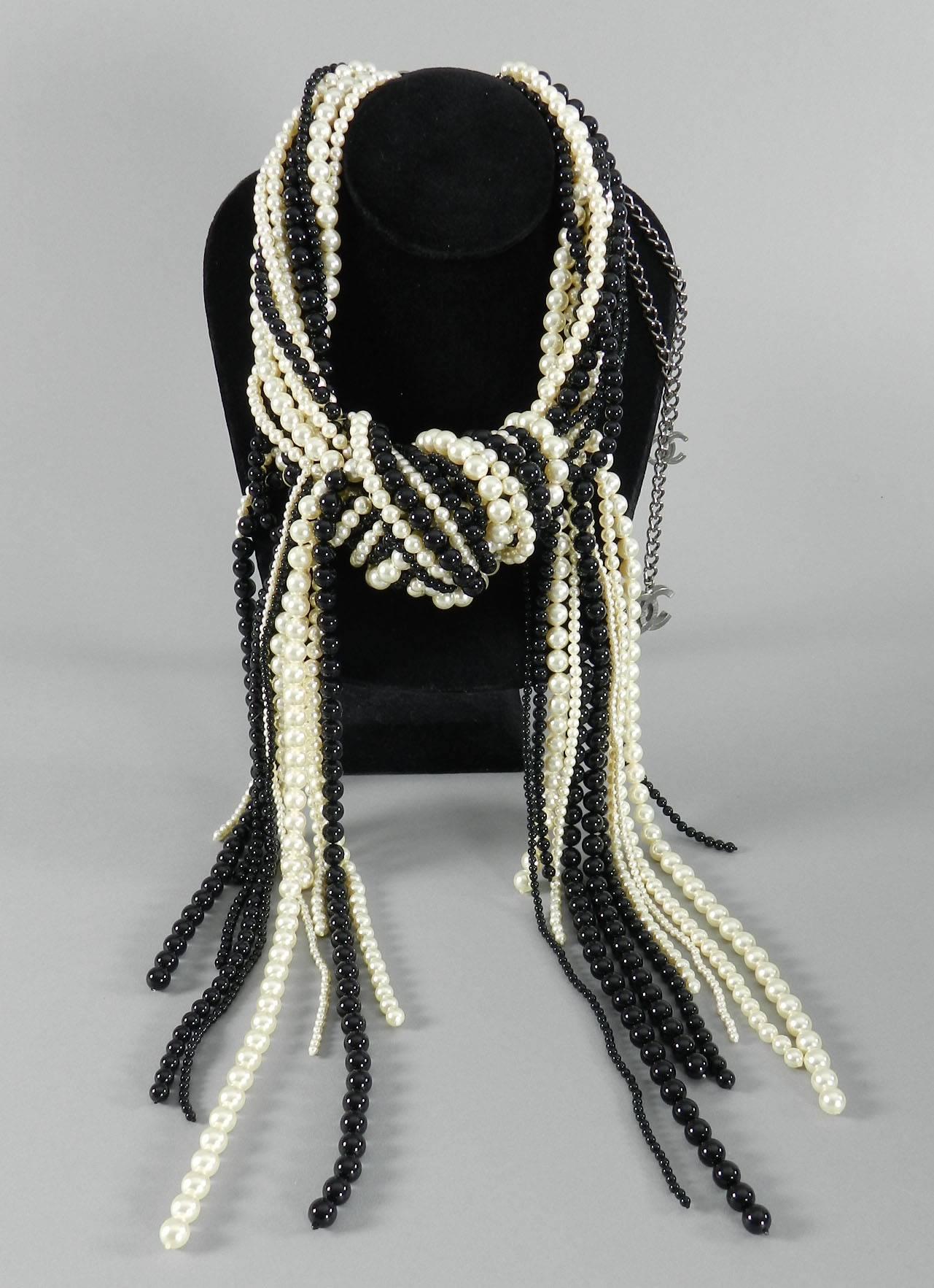Chanel 14P Runway Black and Pearl Beaded Statement Necklace $10k+ 1