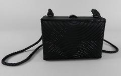 Chanel Vintage 1997 Black Satin Beaded Evening Box Bag