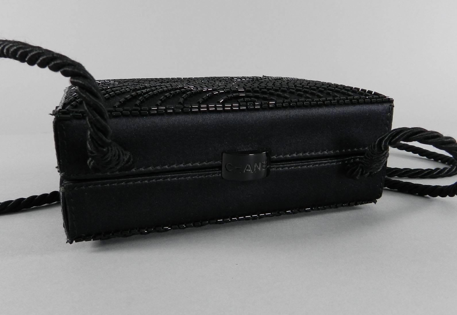 Women's Chanel Vintage 1997 Black Satin Beaded Evening Box Bag