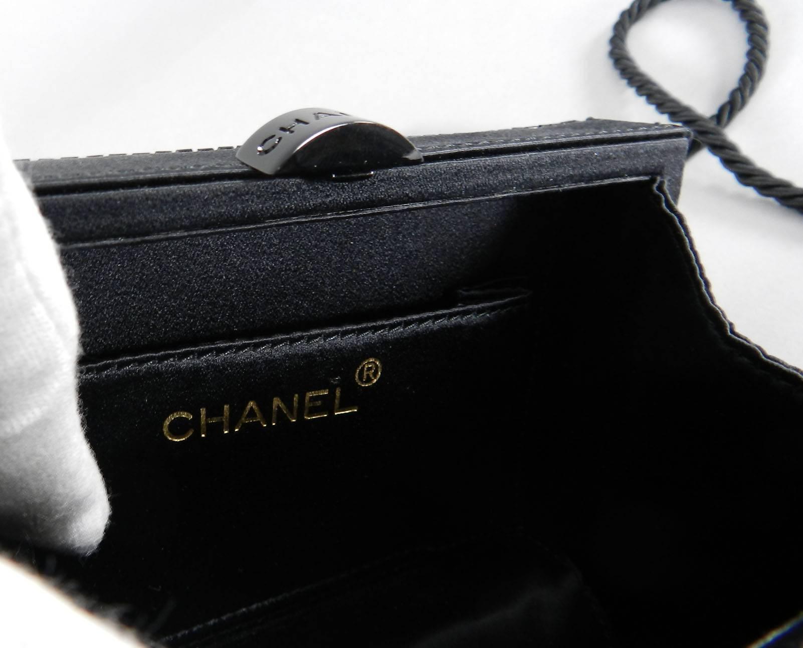 Chanel Vintage 1997 Black Satin Beaded Evening Box Bag 1
