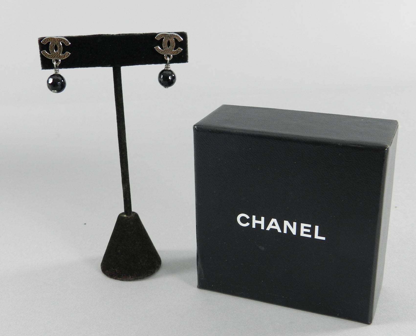 Chanel 10V Gunmetal and Black Bead CC Earrings 1