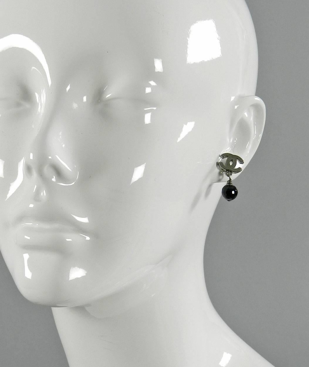 Women's Chanel 10V Gunmetal and Black Bead CC Earrings