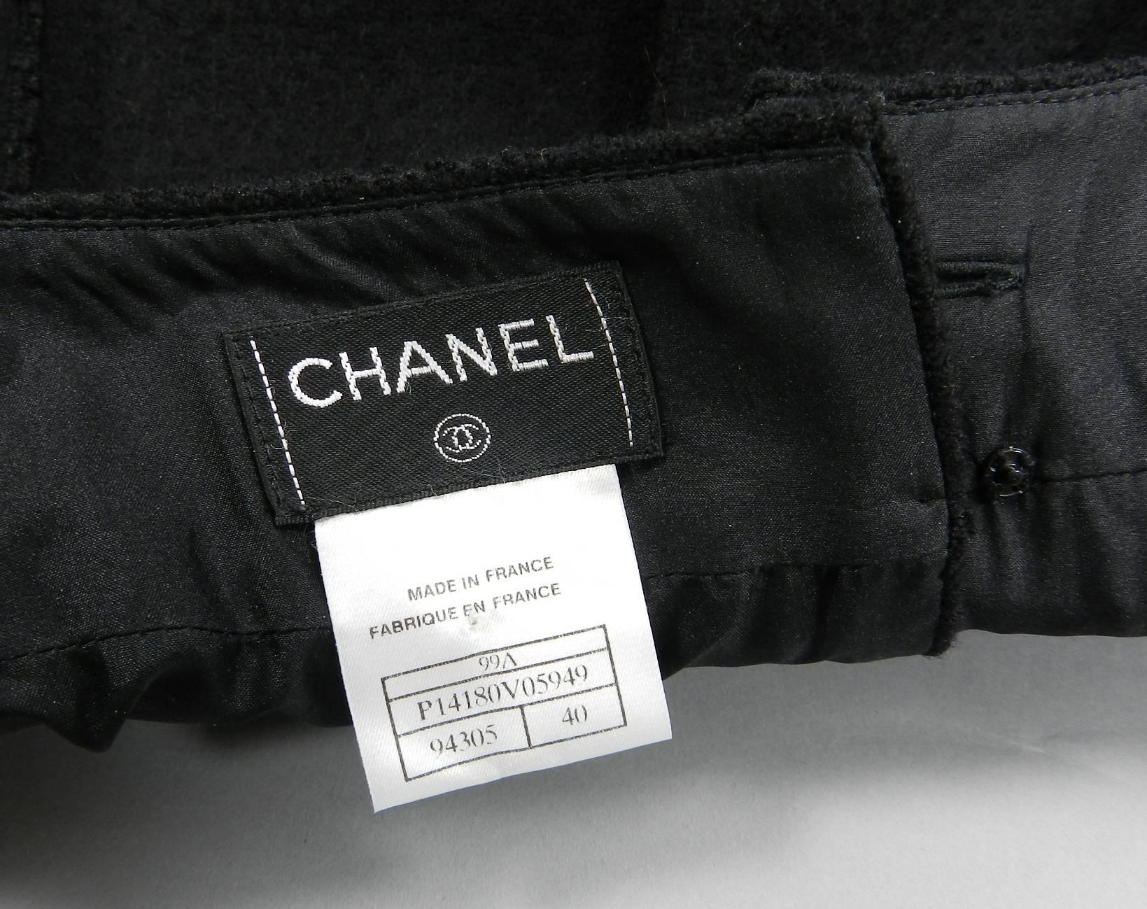Chanel 99A Black Long Boiled Wool Skirt with Button Down Back 4