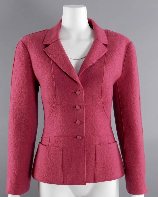 Chanel 99A Rose Boiled Wool Jacket at 1stDibs | pink boiled wool jacket