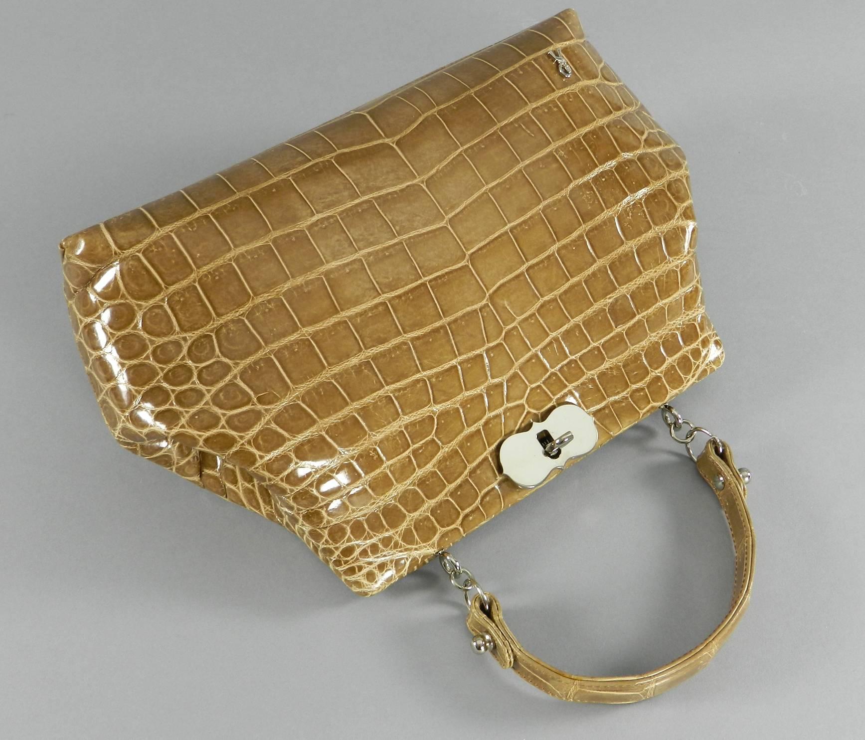 Roberta di Camerino crocodile handbag. Shiny silvertone metal frame and accents. Excellent condition. Body measures 12 x 7.5 x 3