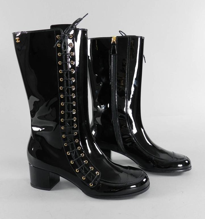 chanel patent boots