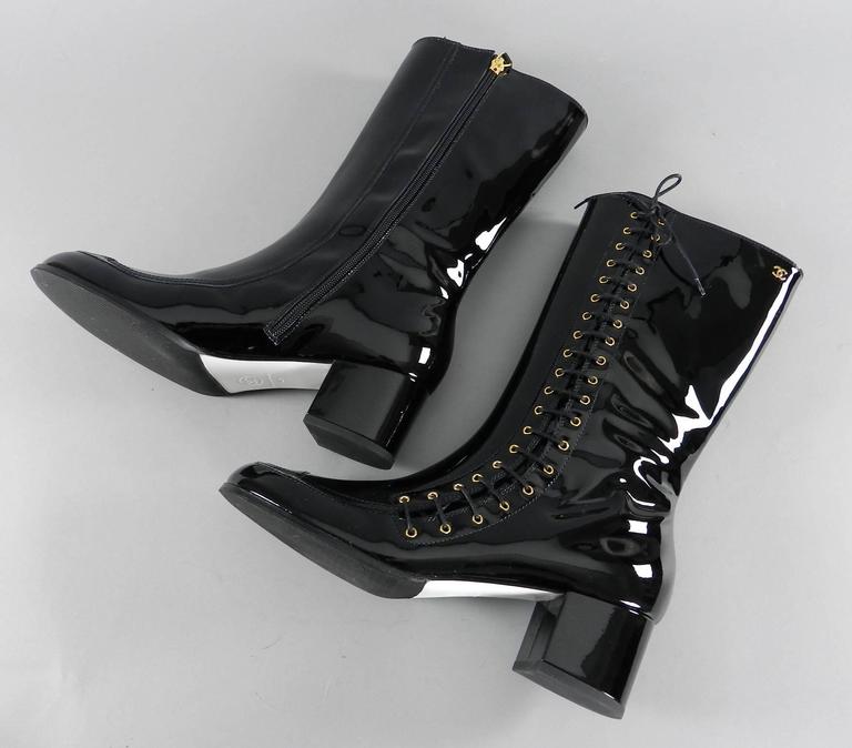 chanel patent boots