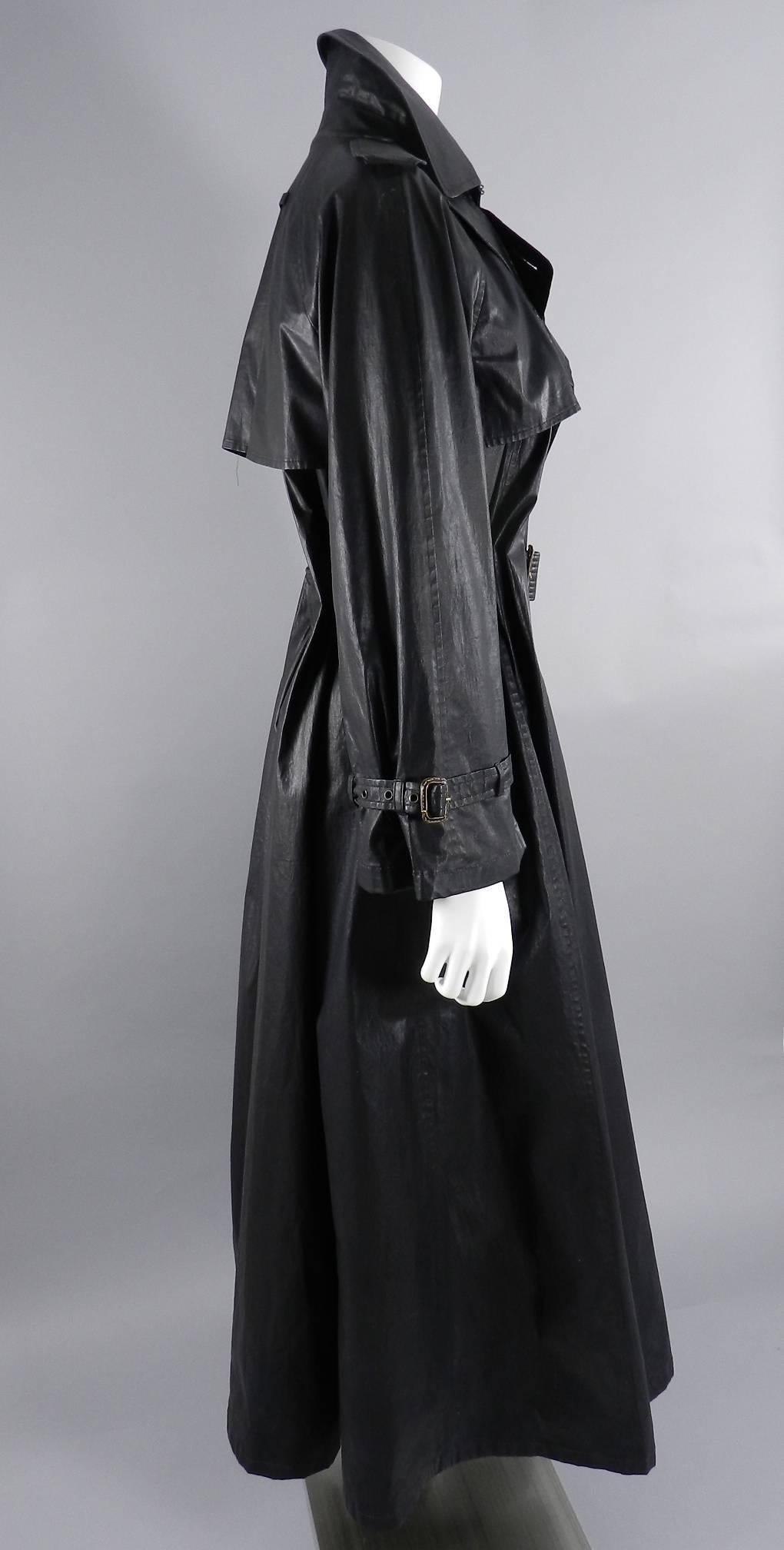 Black Jean Paul Gaultier Vintage Waxed Canvas Trench Coat For Sale