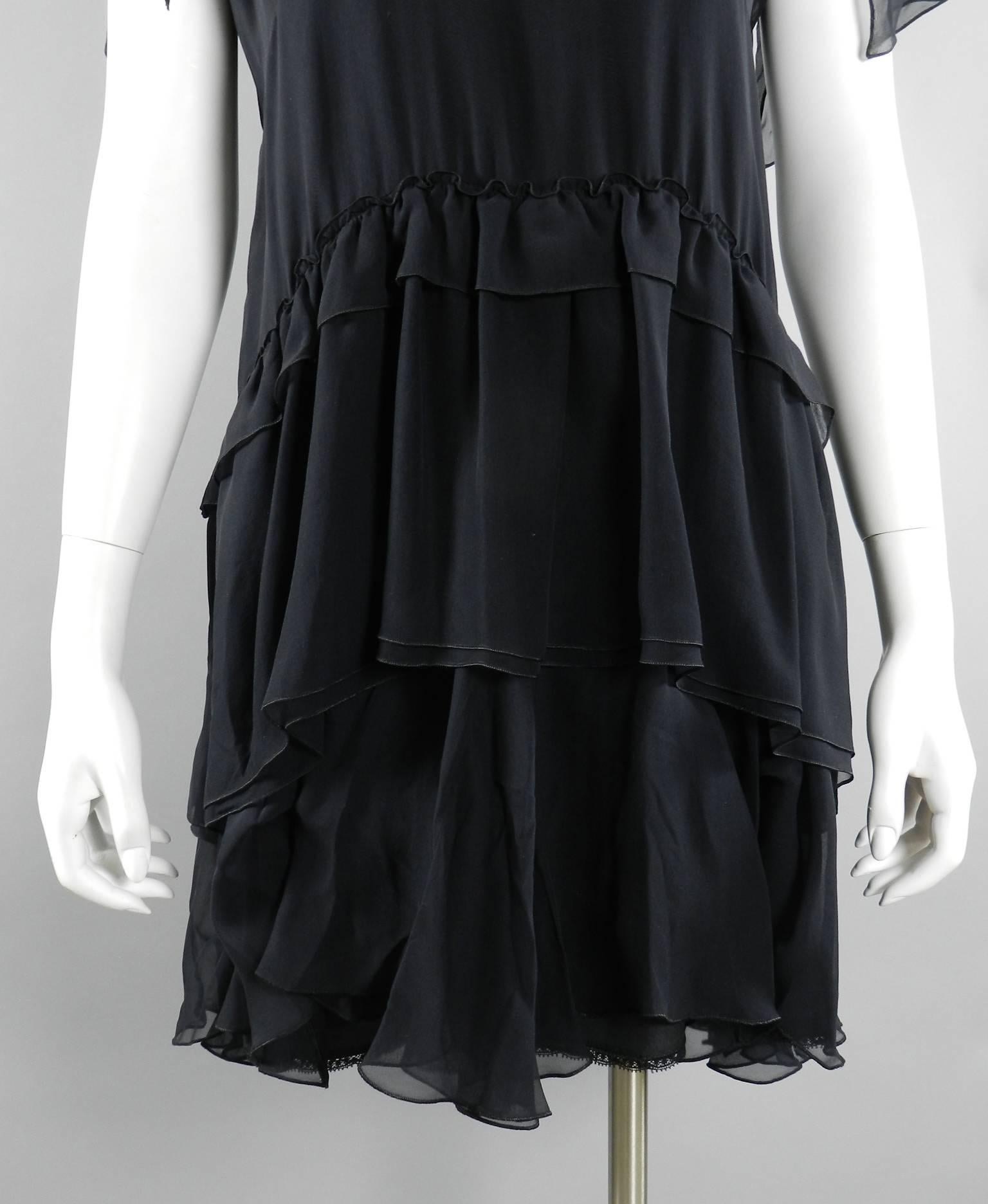 Miu Miu Black Sheer Silk 1920's style Ruffle Slip Dress 1