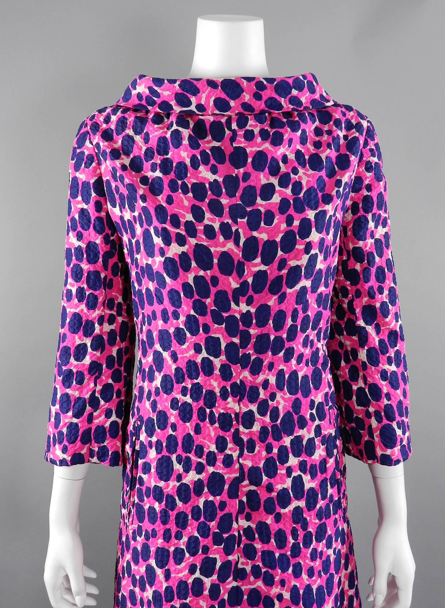 Vintage 1970’s Givenchy Haute  Couture Graphic Pink / navy Long Shift Dress 1