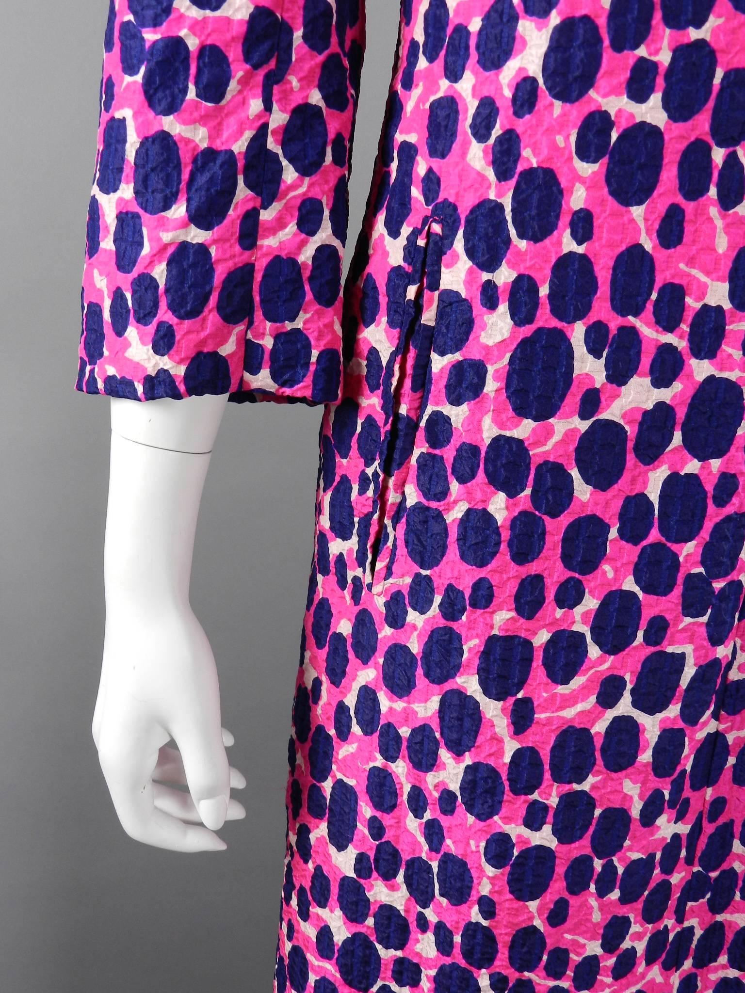 Vintage 1970’s Givenchy Haute  Couture Graphic Pink / navy Long Shift Dress 2