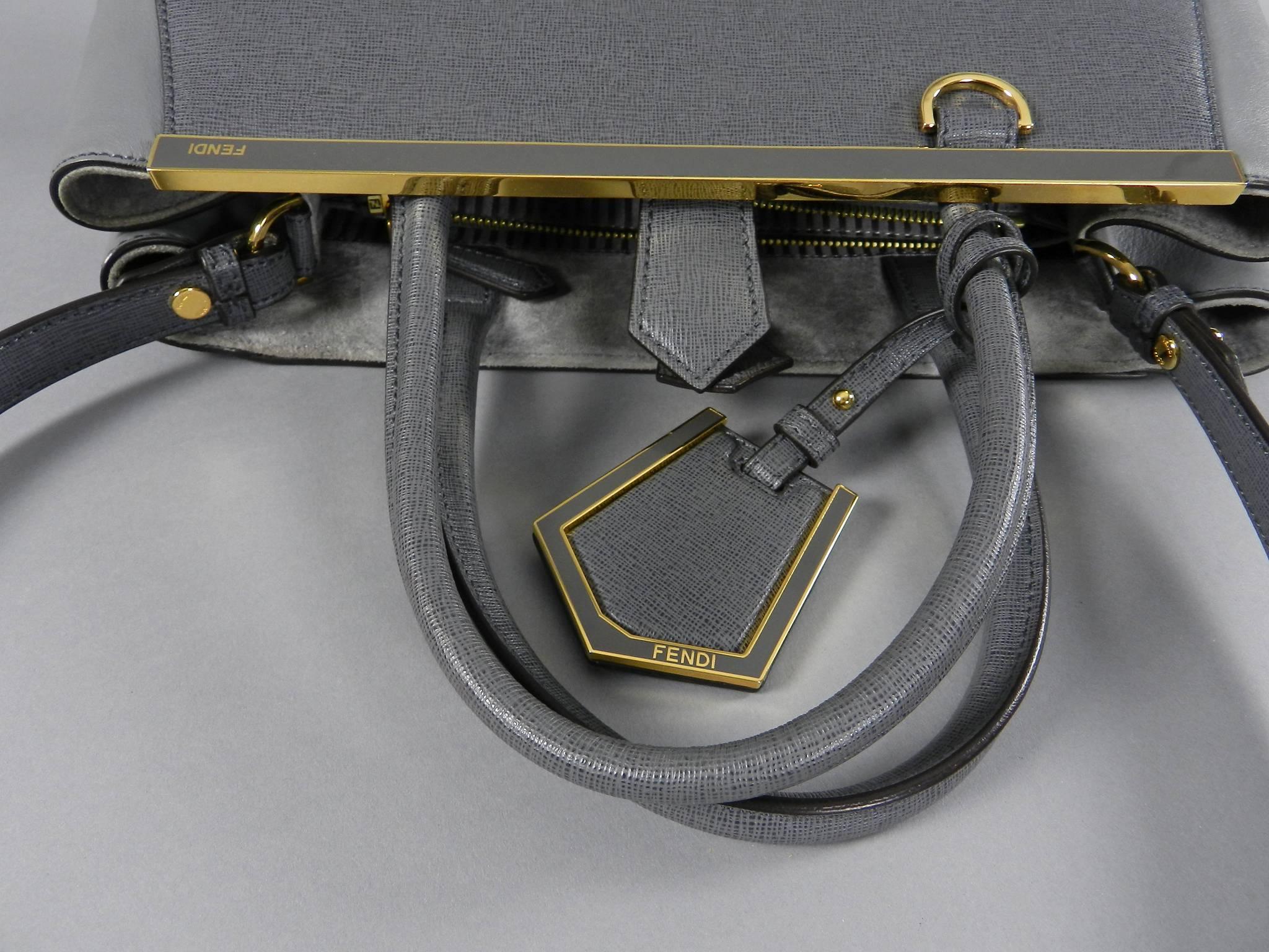 Fendi Grey 2Jours Medium Textured Shopper Tote Bag 1