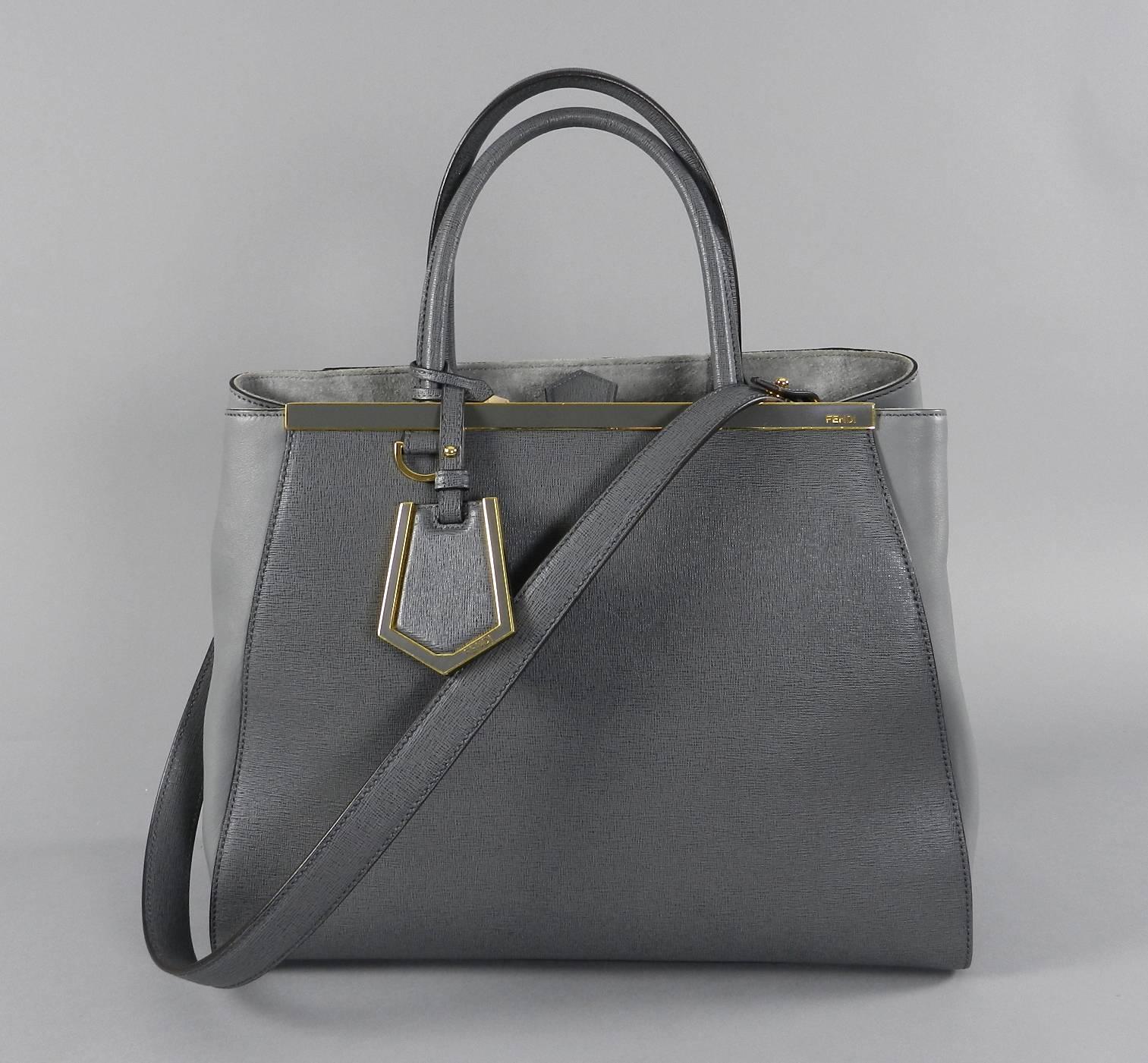 Fendi Grey 2Jours Medium Textured Shopper Tote Bag 4