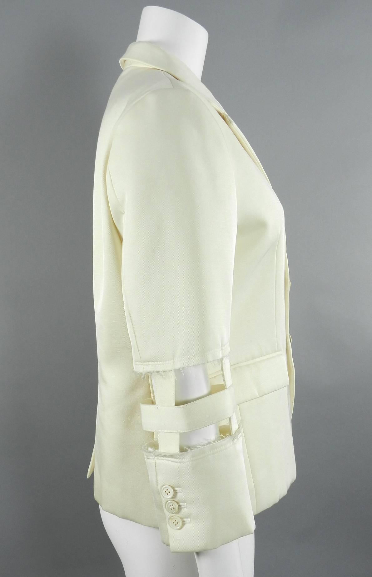 Comme des Garcons Ivory Cage Cut Out Sleeve Jacket In Excellent Condition In Toronto, ON