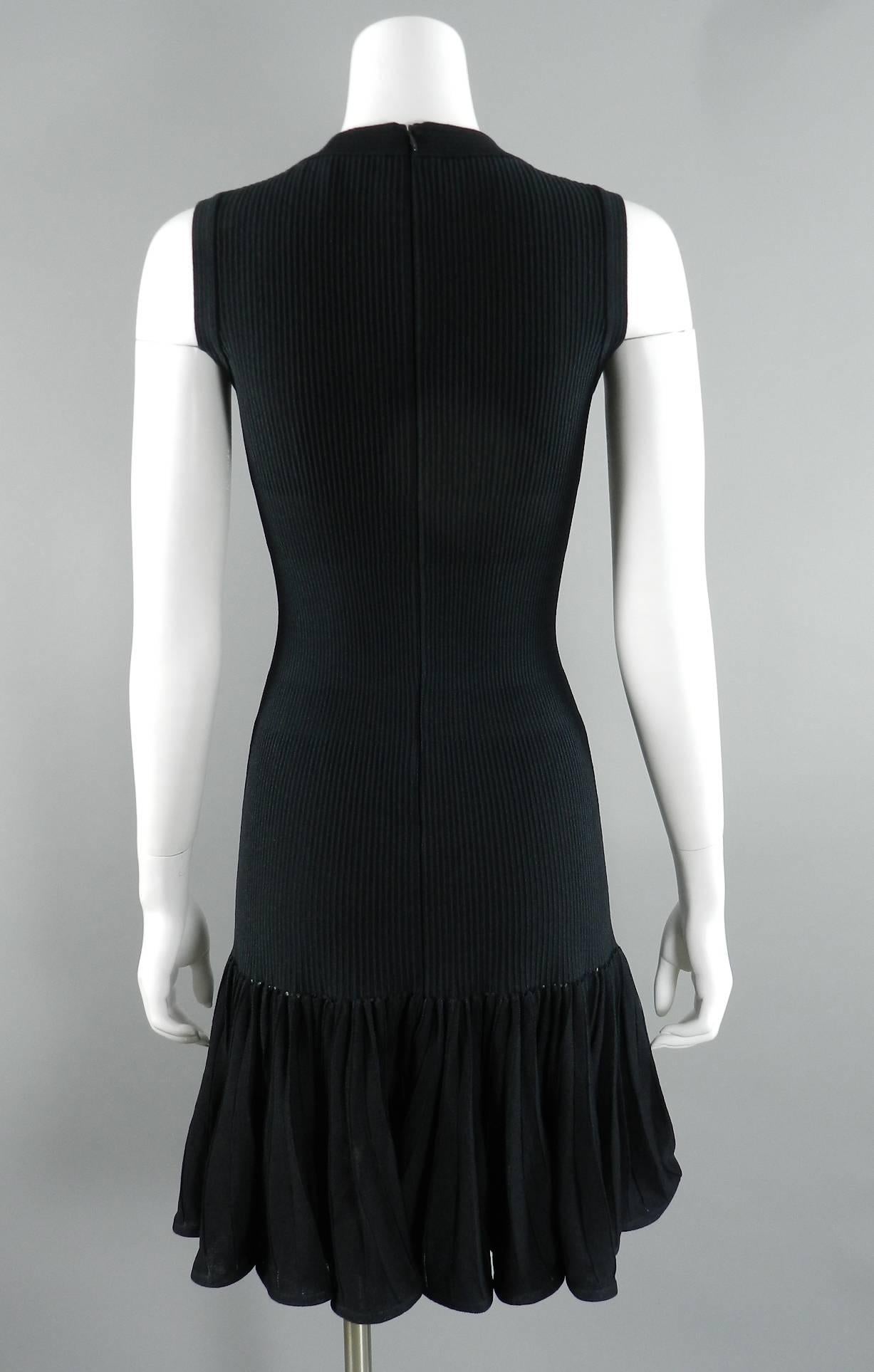 Alaia Black Bodycon Sleeveless Dress with Ruffle Hem In Excellent Condition In Toronto, ON
