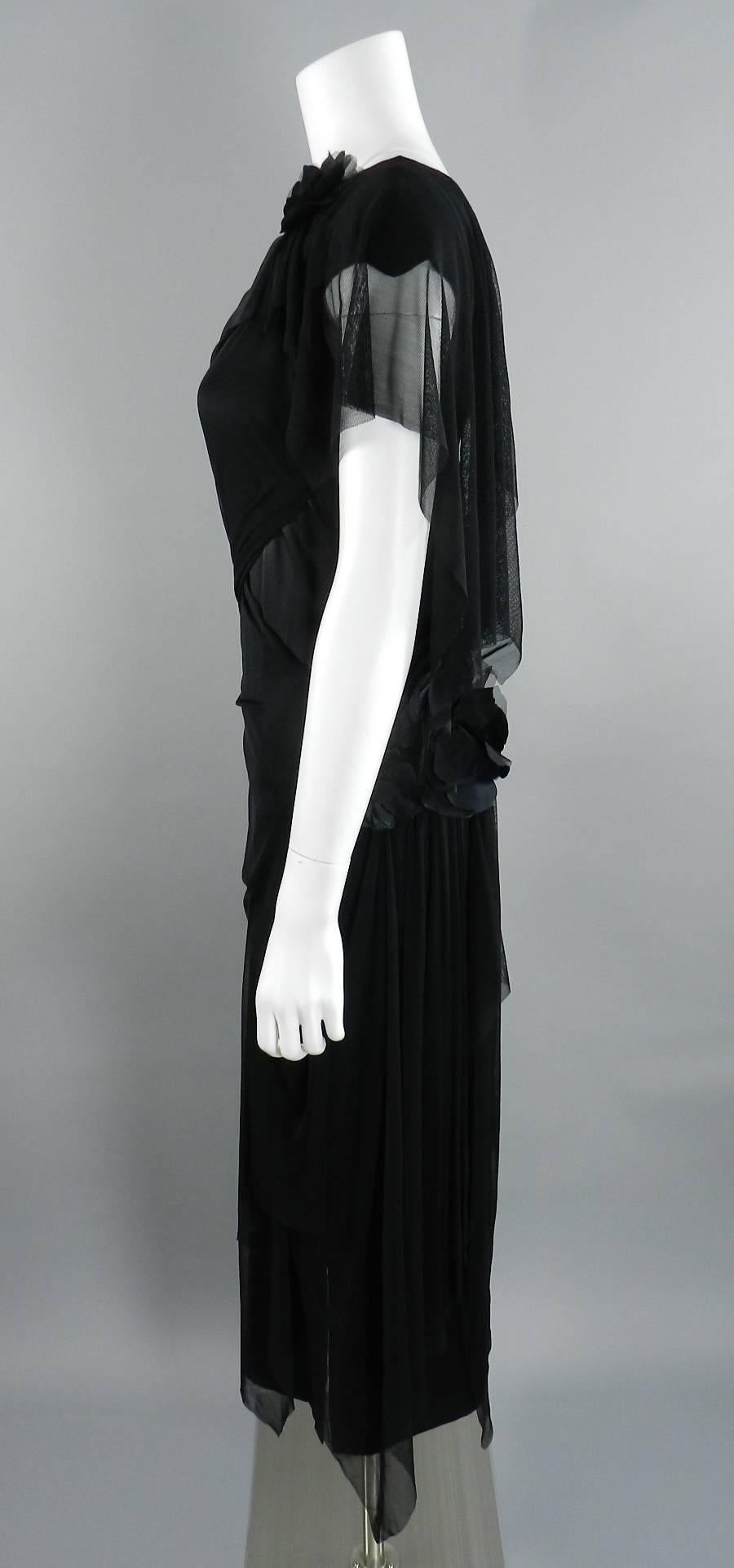 Women's Issey Miyake Black Silk and Mesh 1920's Style Dress