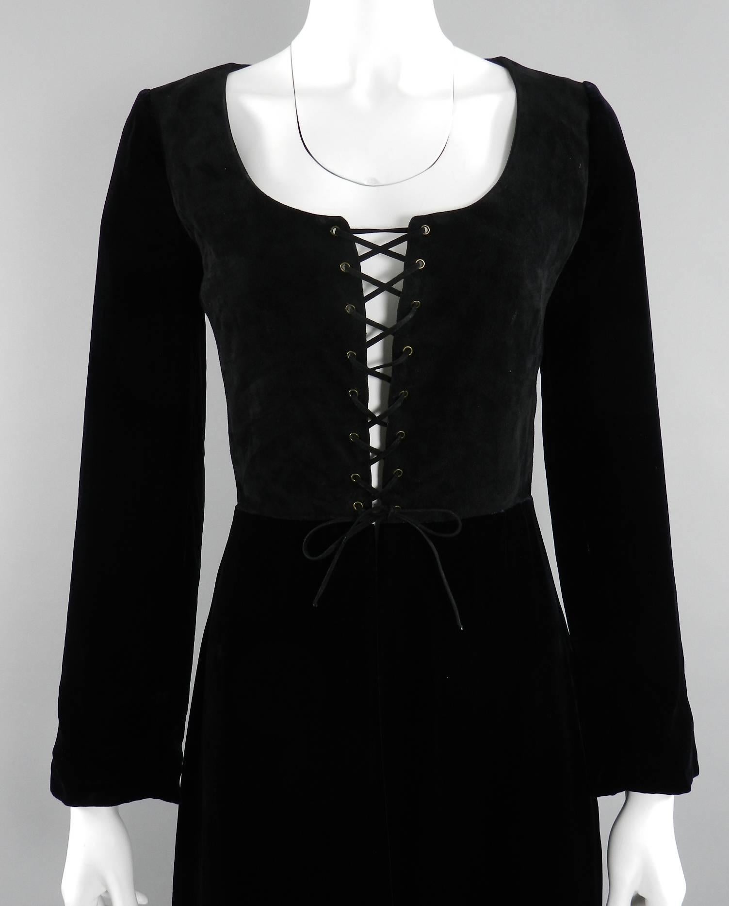 Prada 1990's Black Vevet and Suede Lace Up Bodice Dress In Excellent Condition In Toronto, ON