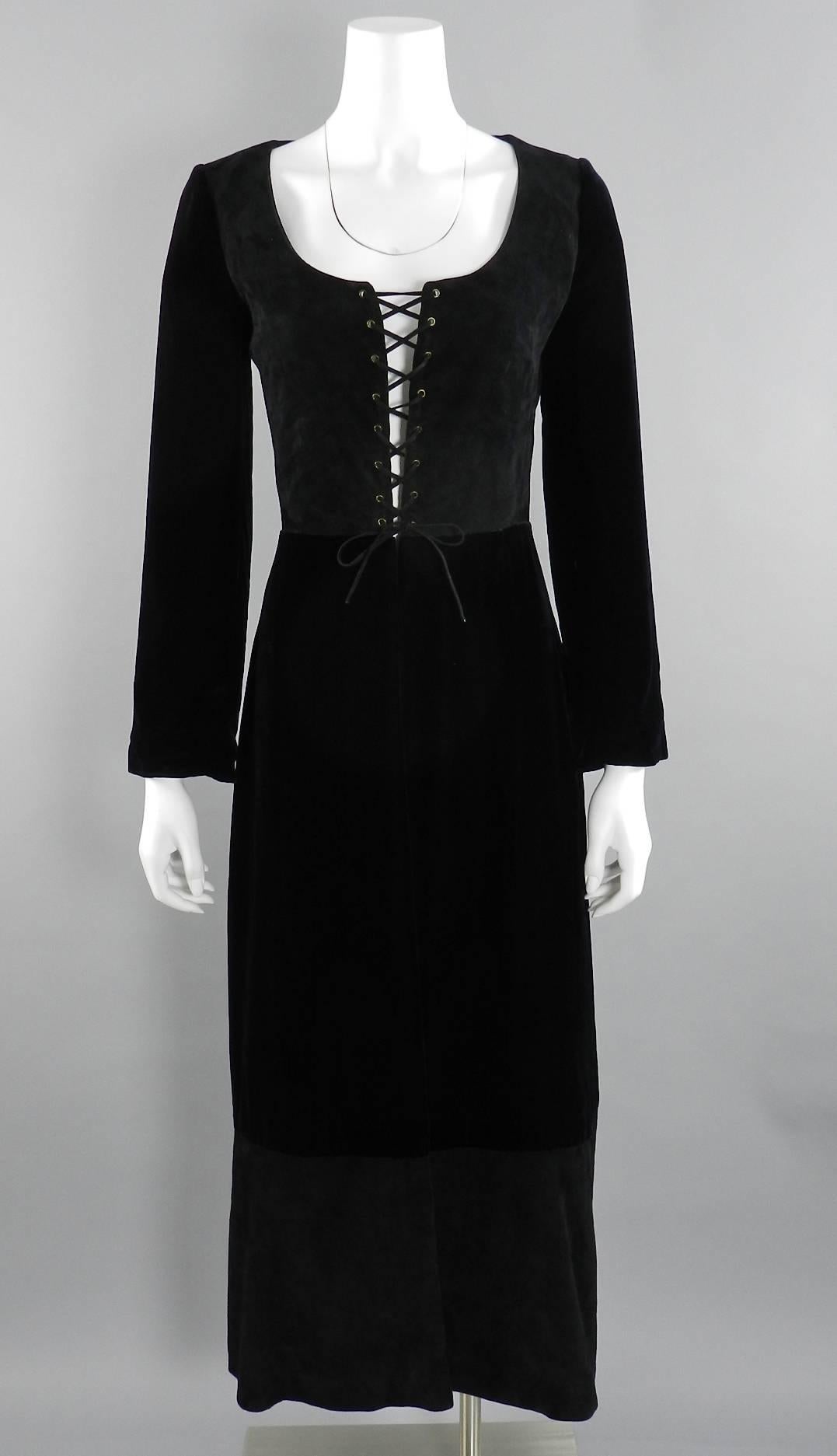 Prada 1990's Black Vevet and Suede Lace Up Bodice Dress 5
