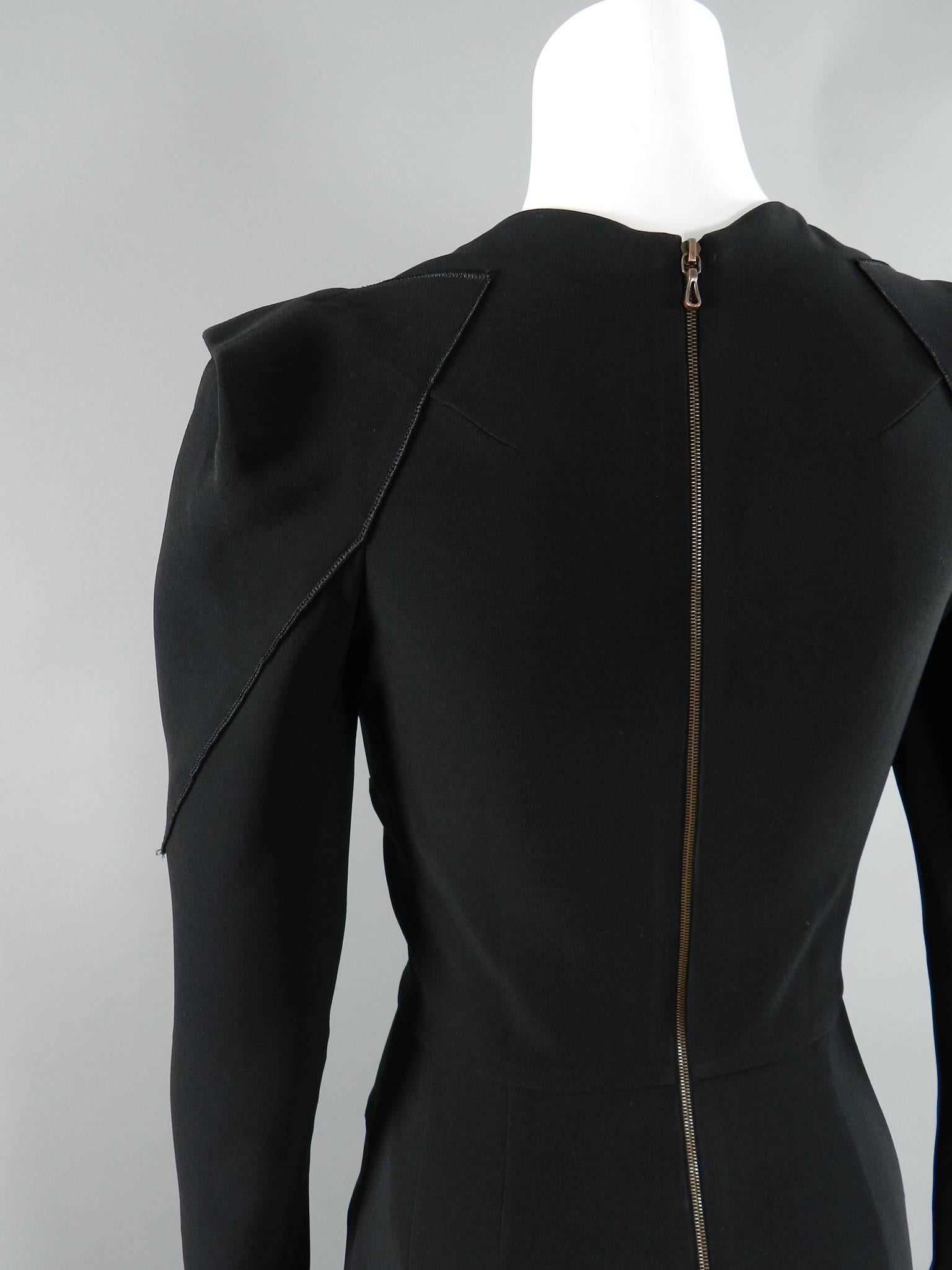 Women's Roland Mouret Black Crepe Long Sleeve Dress