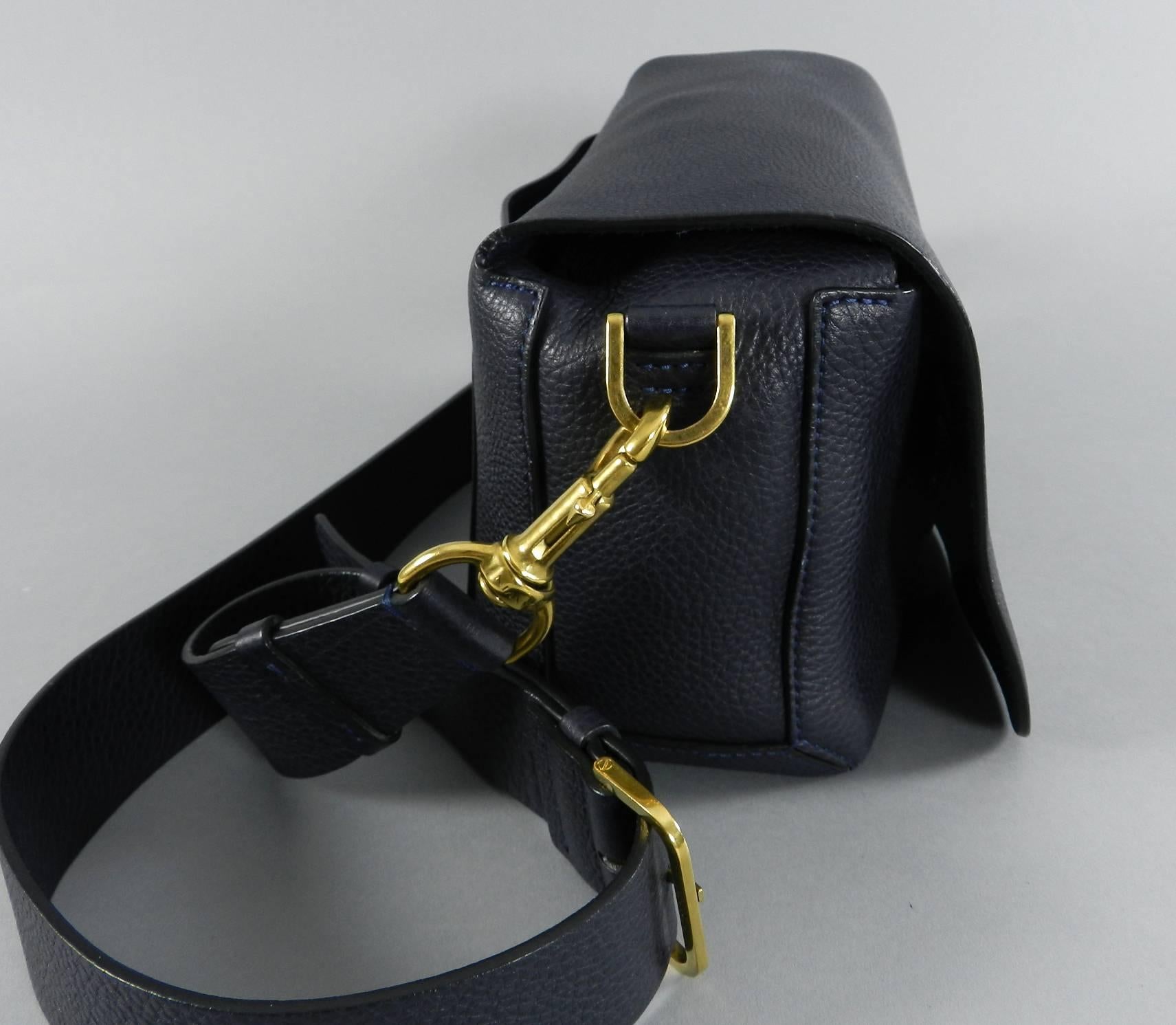 LANVIN midnight navy Nomad Cross-body Leather Purse In Excellent Condition In Toronto, ON
