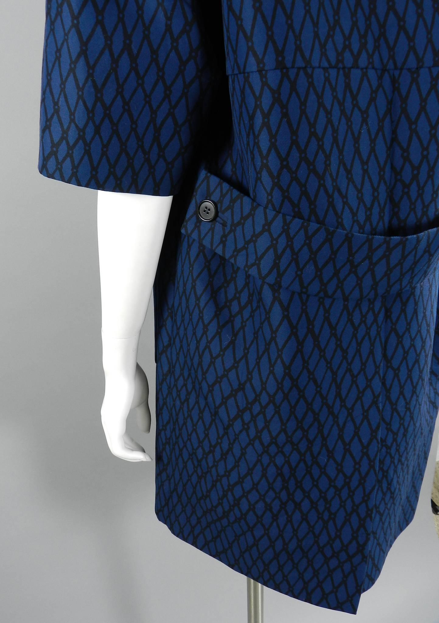 Women's MARNI Navy and Black Geometric Pattern Oversized Coat / Jacket