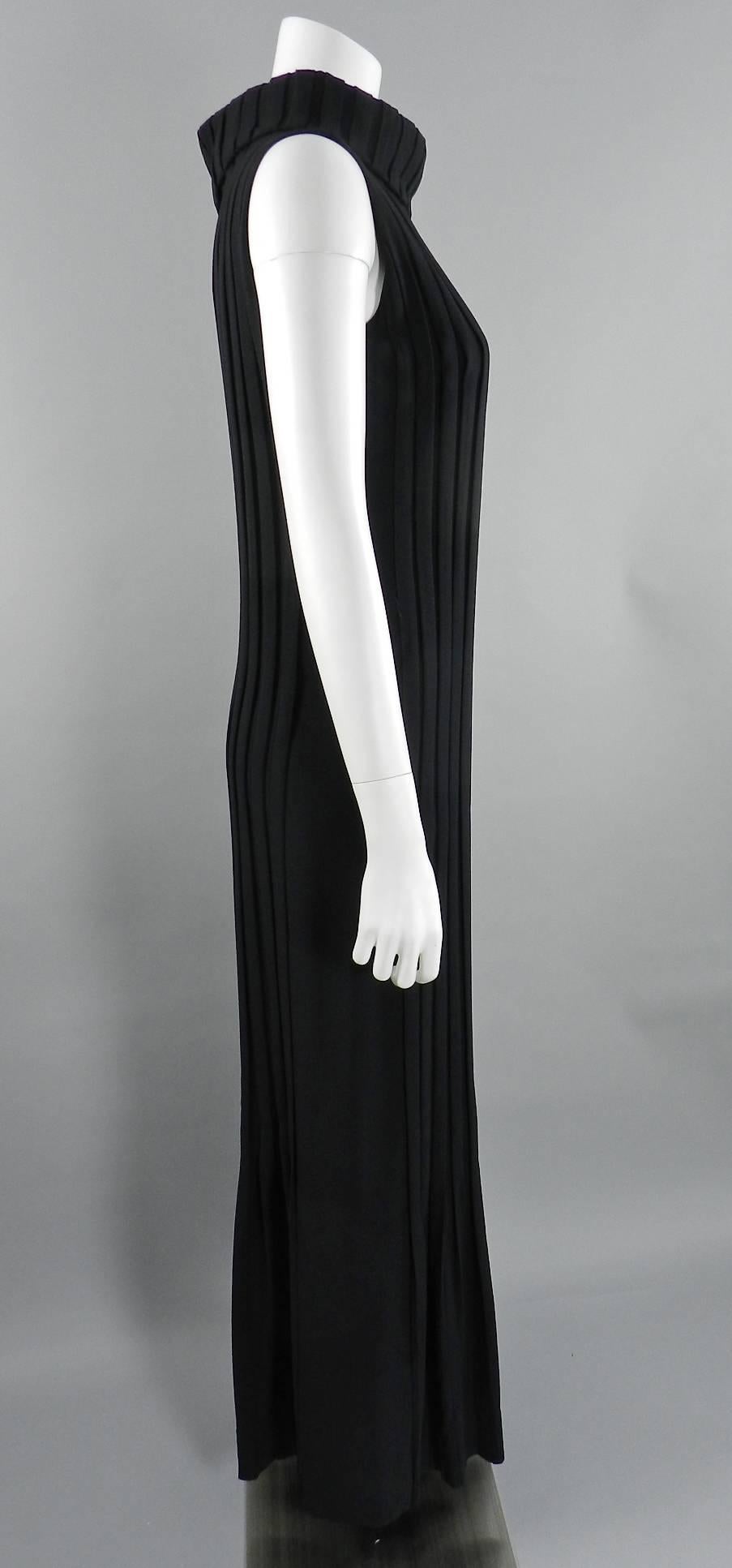 Mademoiselle Ricci by Nina Ricci 1960's Black Pleated Column Gown In Excellent Condition In Toronto, ON
