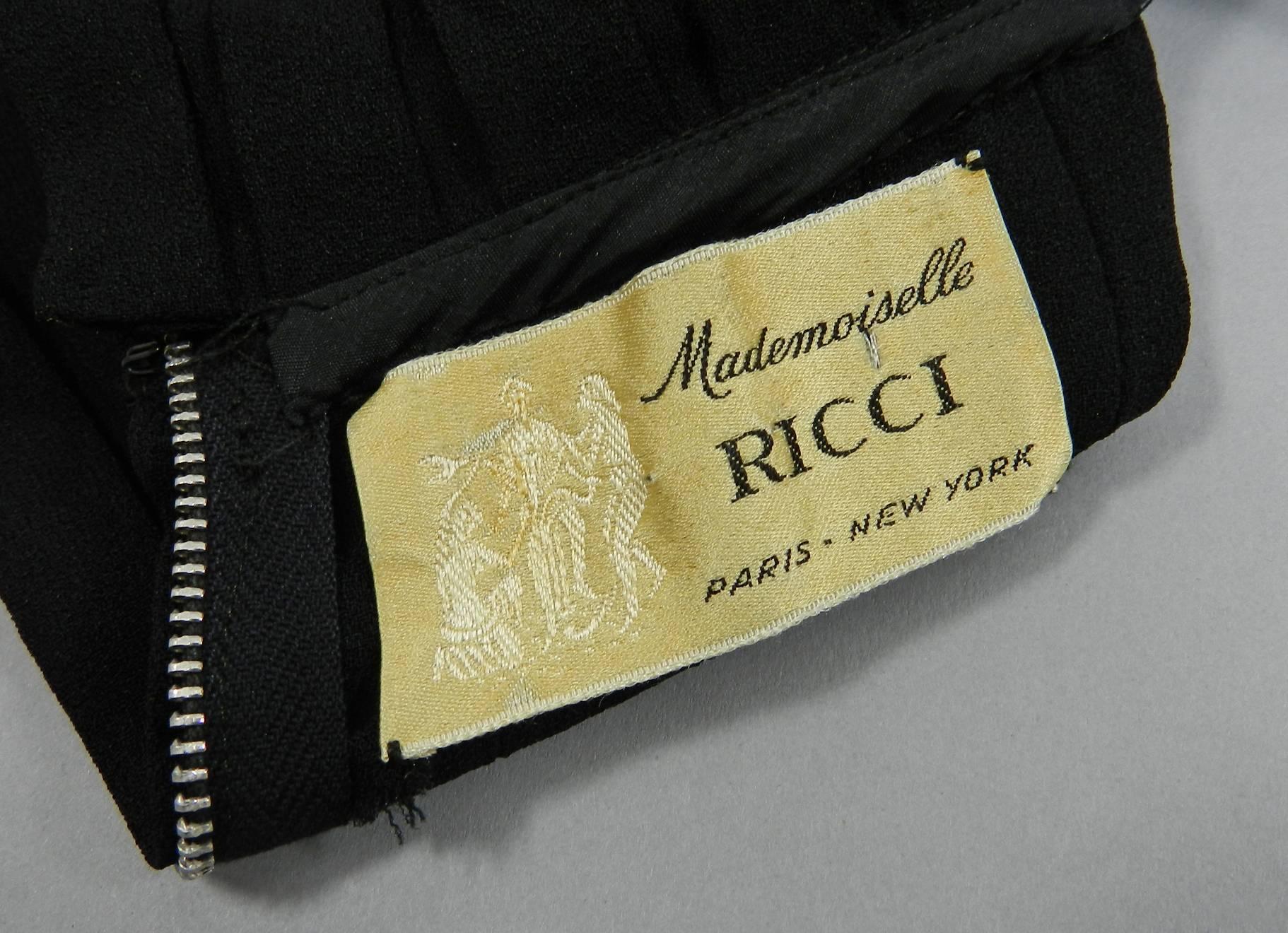 Mademoiselle Ricci by Nina Ricci 1960's Black Pleated Column Gown 4