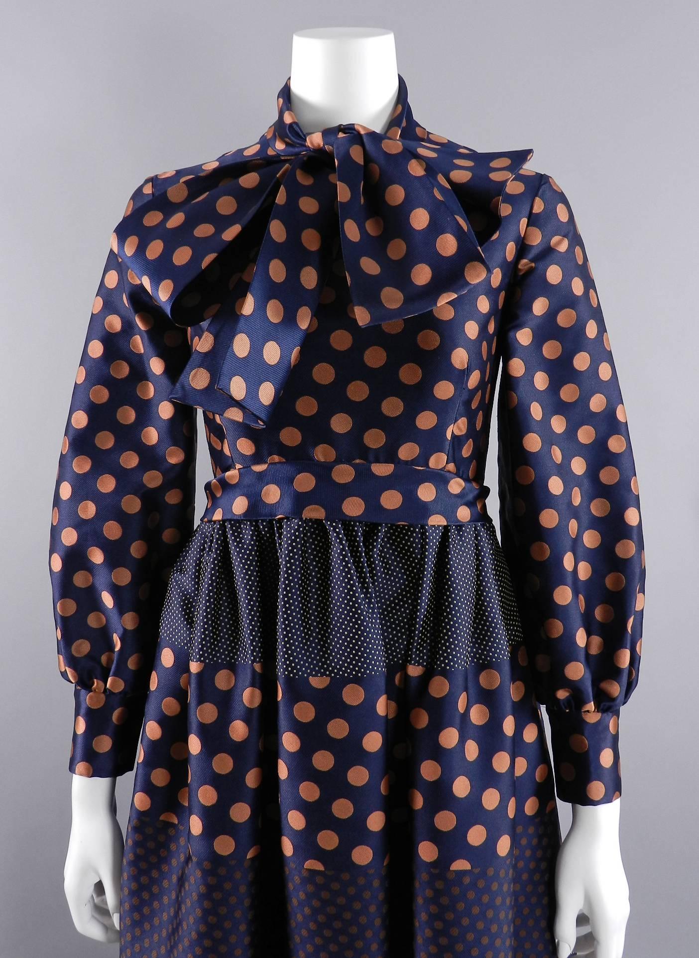 Geoffrey Beene 1970's Polkadot Gown with bow at Neck In Excellent Condition For Sale In Toronto, ON