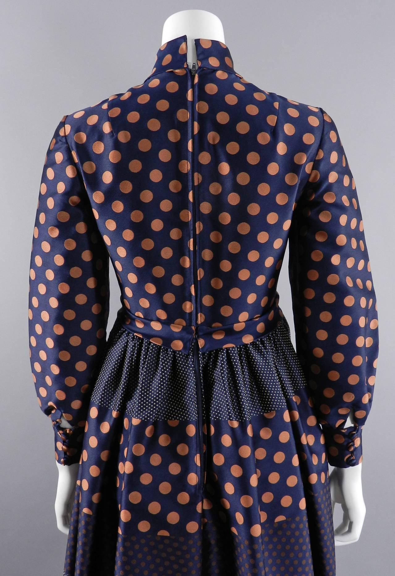 Geoffrey Beene 1970's Polkadot Gown with bow at Neck For Sale 2