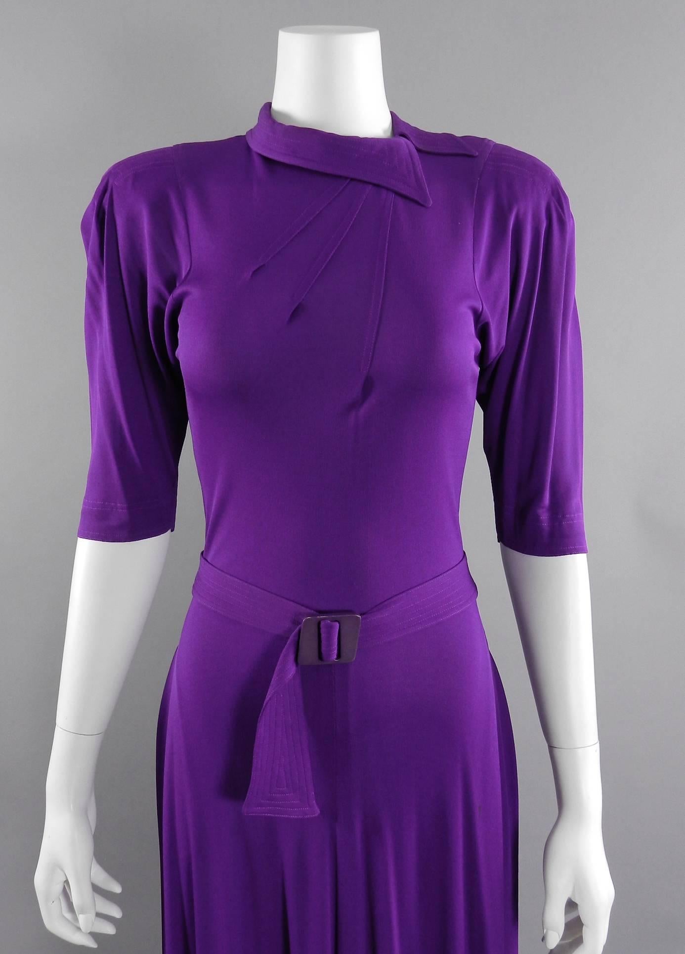 Women's Jean Muir Vintage Purple Jersey Dress with Belt