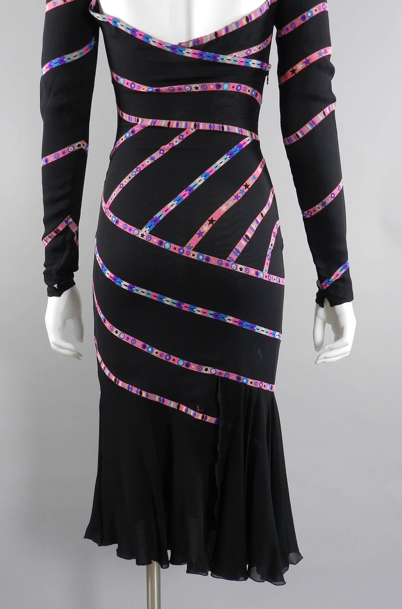 Women's Gianni Versace 1990's Black and Pink Silk Dress with Stars For Sale