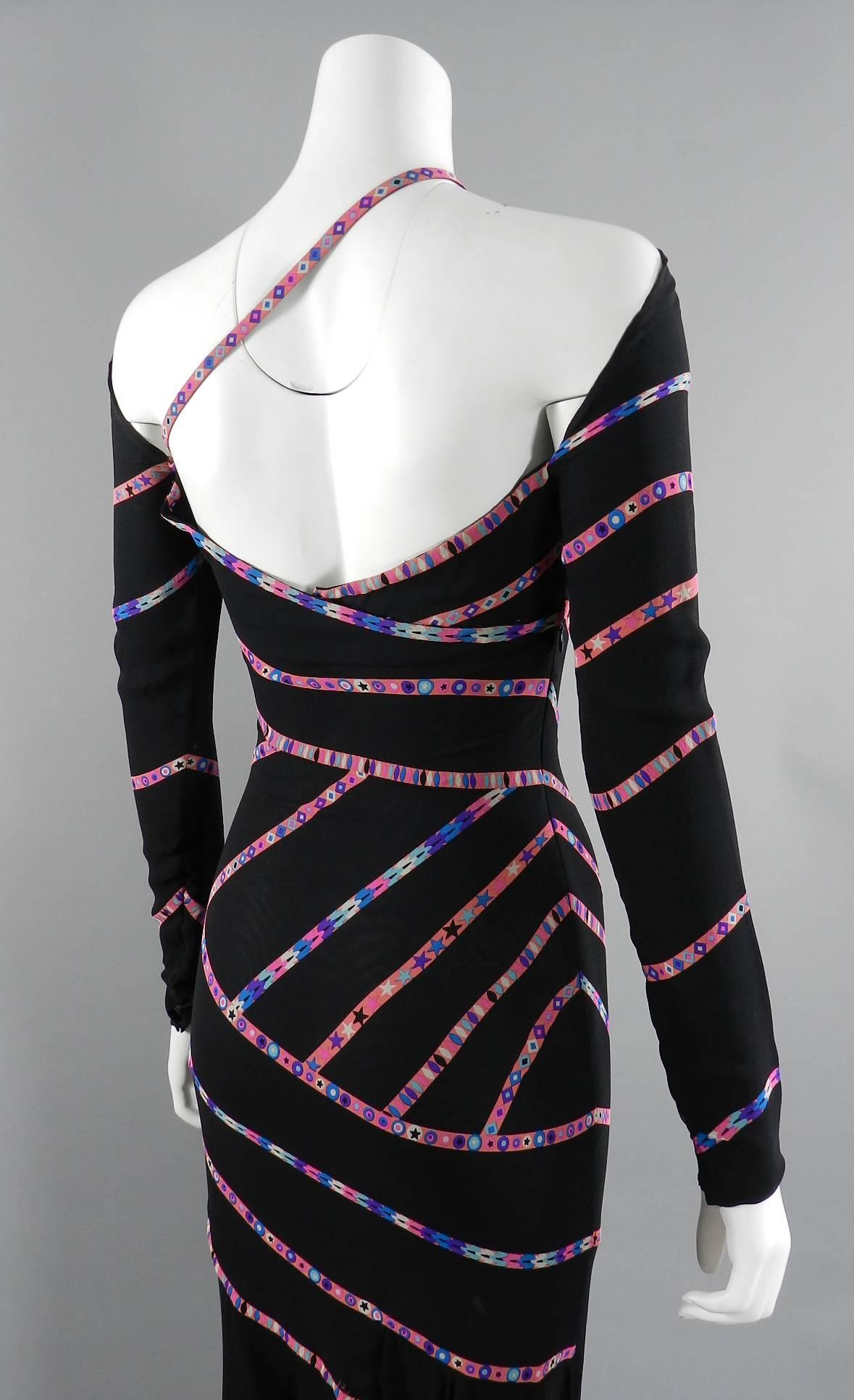 Gianni Versace 1990's Black and Pink Silk Dress with Stars For Sale 1