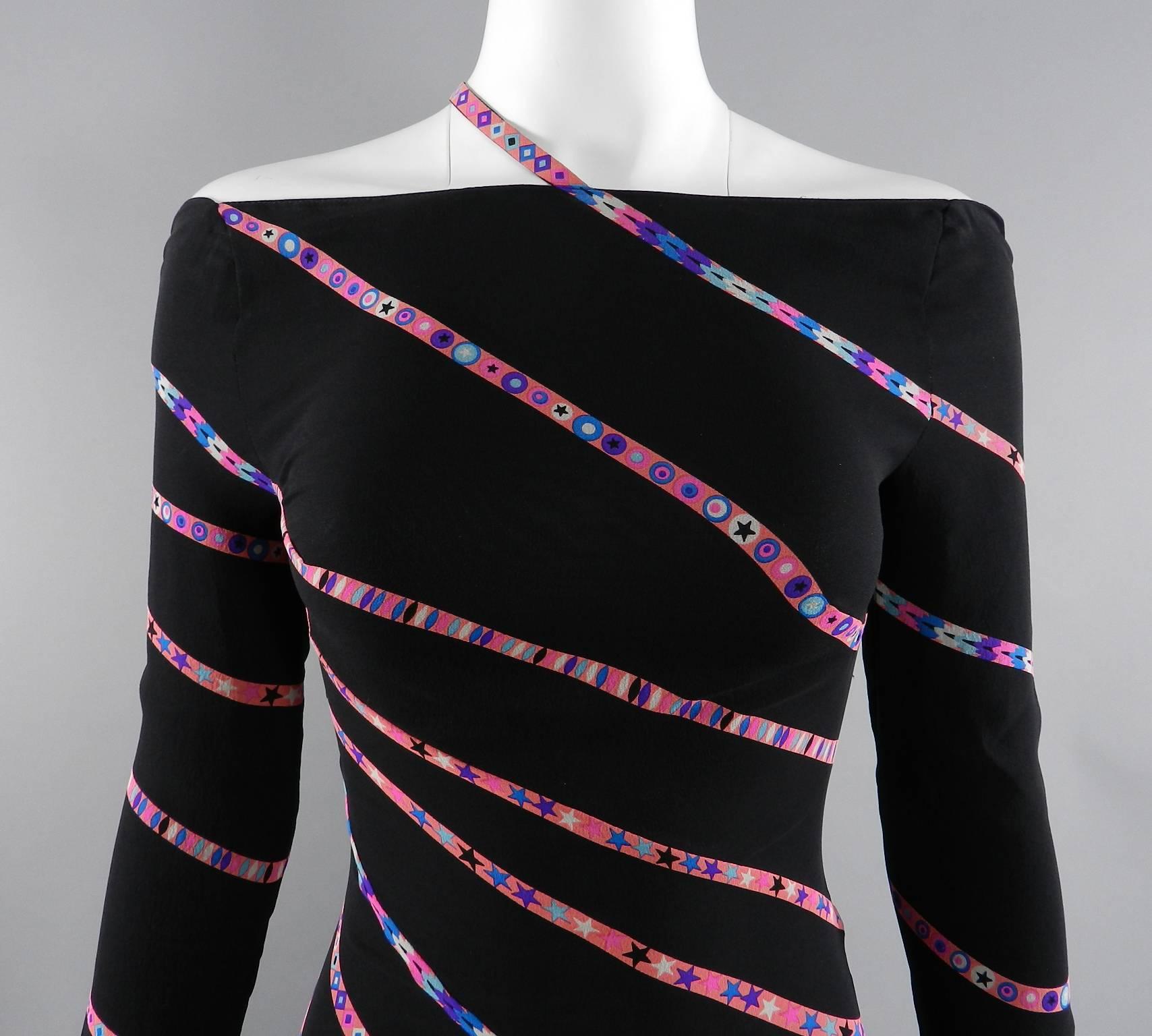 Gianni Versace 1990's Black and Pink Silk Dress with Stars For Sale 4
