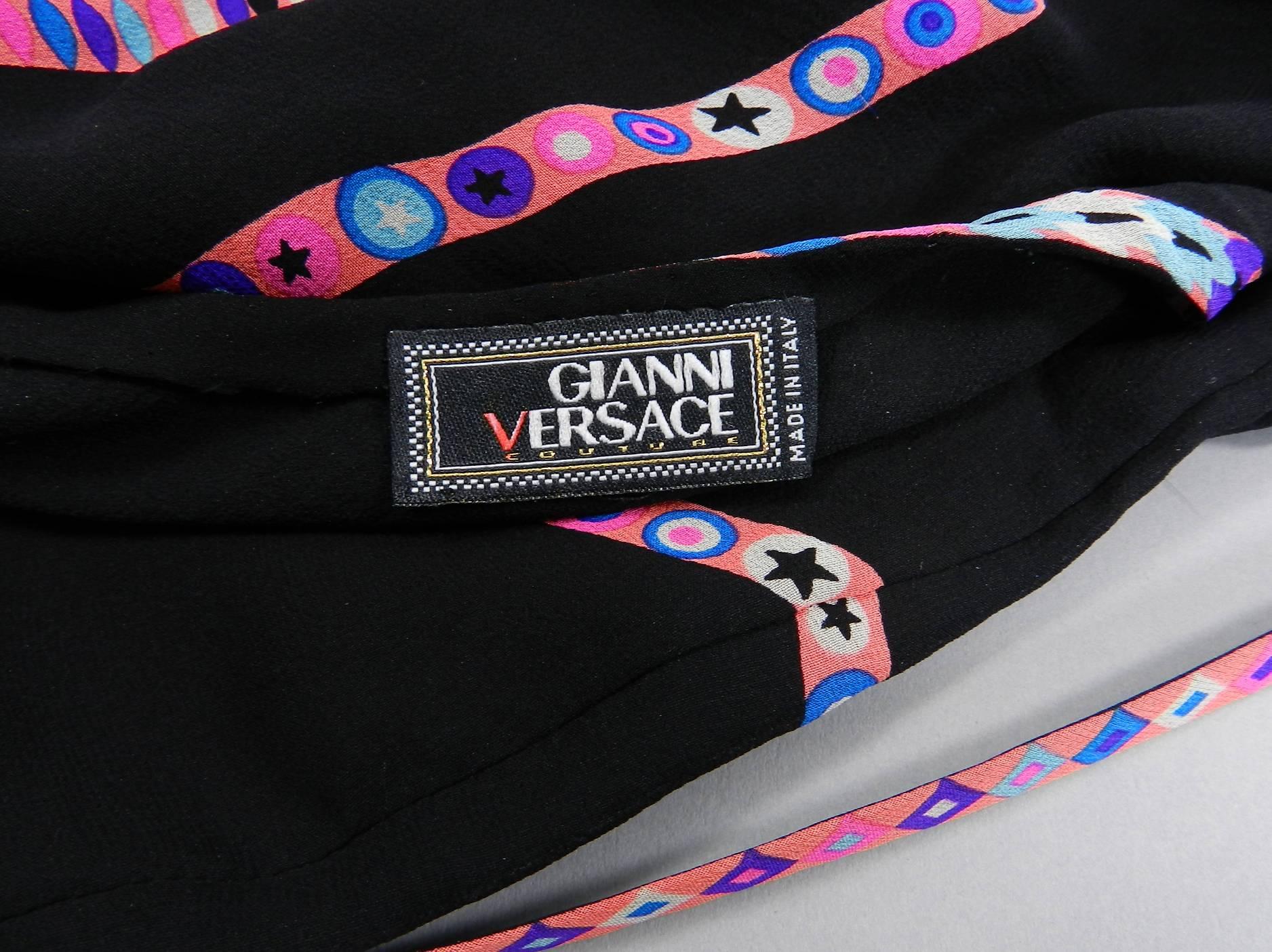 Gianni Versace 1990's Black and Pink Silk Dress with Stars For Sale 5