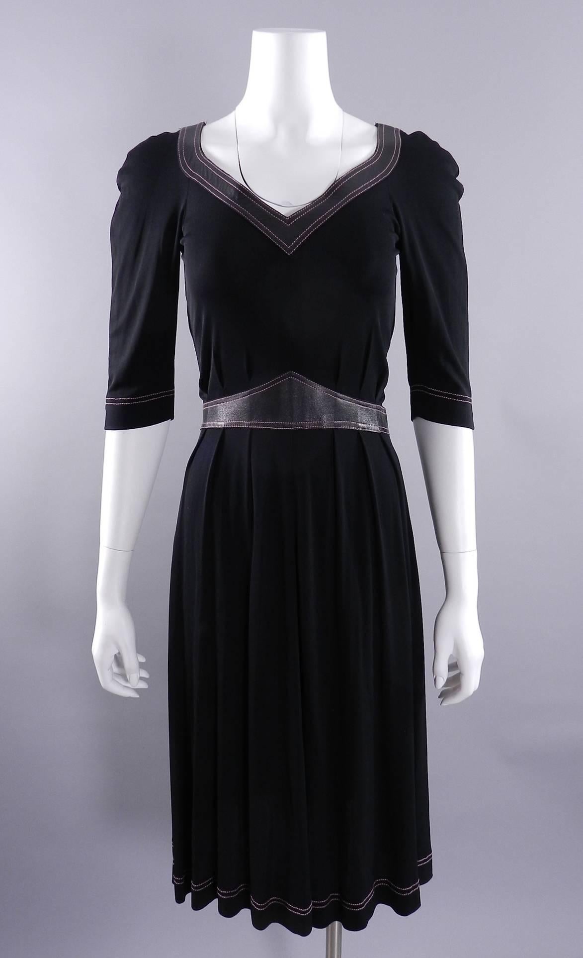 Jean Muir Vintage 1970's Black Jersey Dress with Pink  4
