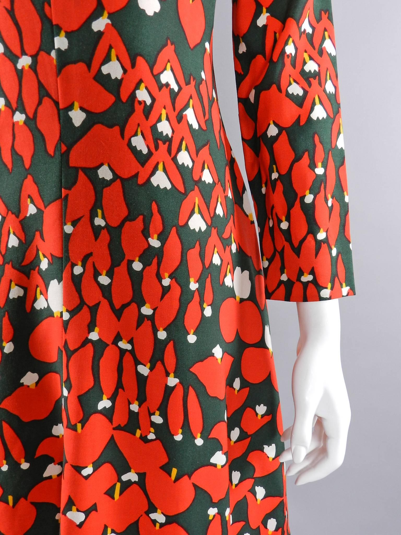 Geoffrey Beene Vintage 1970's Red and Green Dress 1