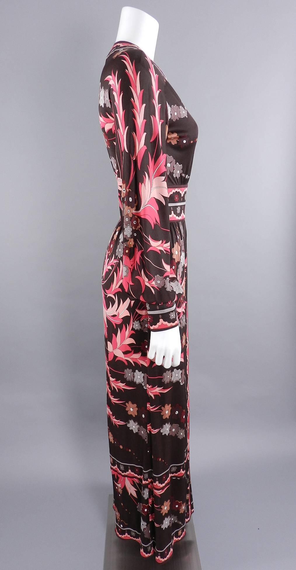 Black Vintage 1970's Emilio Pucci Pink and Brown Long Jersey Dress