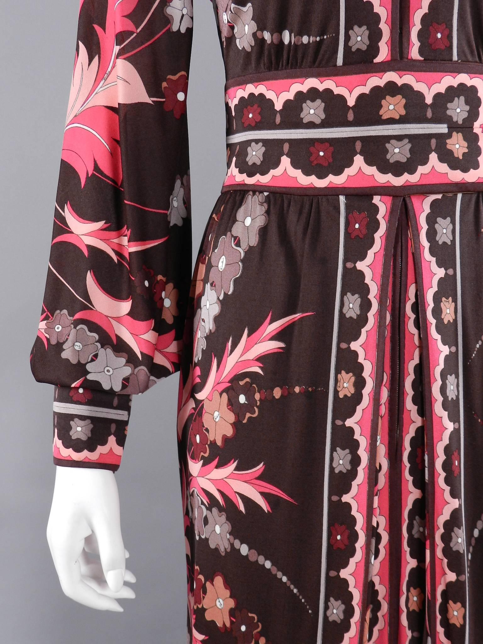 Vintage 1970's Emilio Pucci Pink and Brown Long Jersey Dress 1