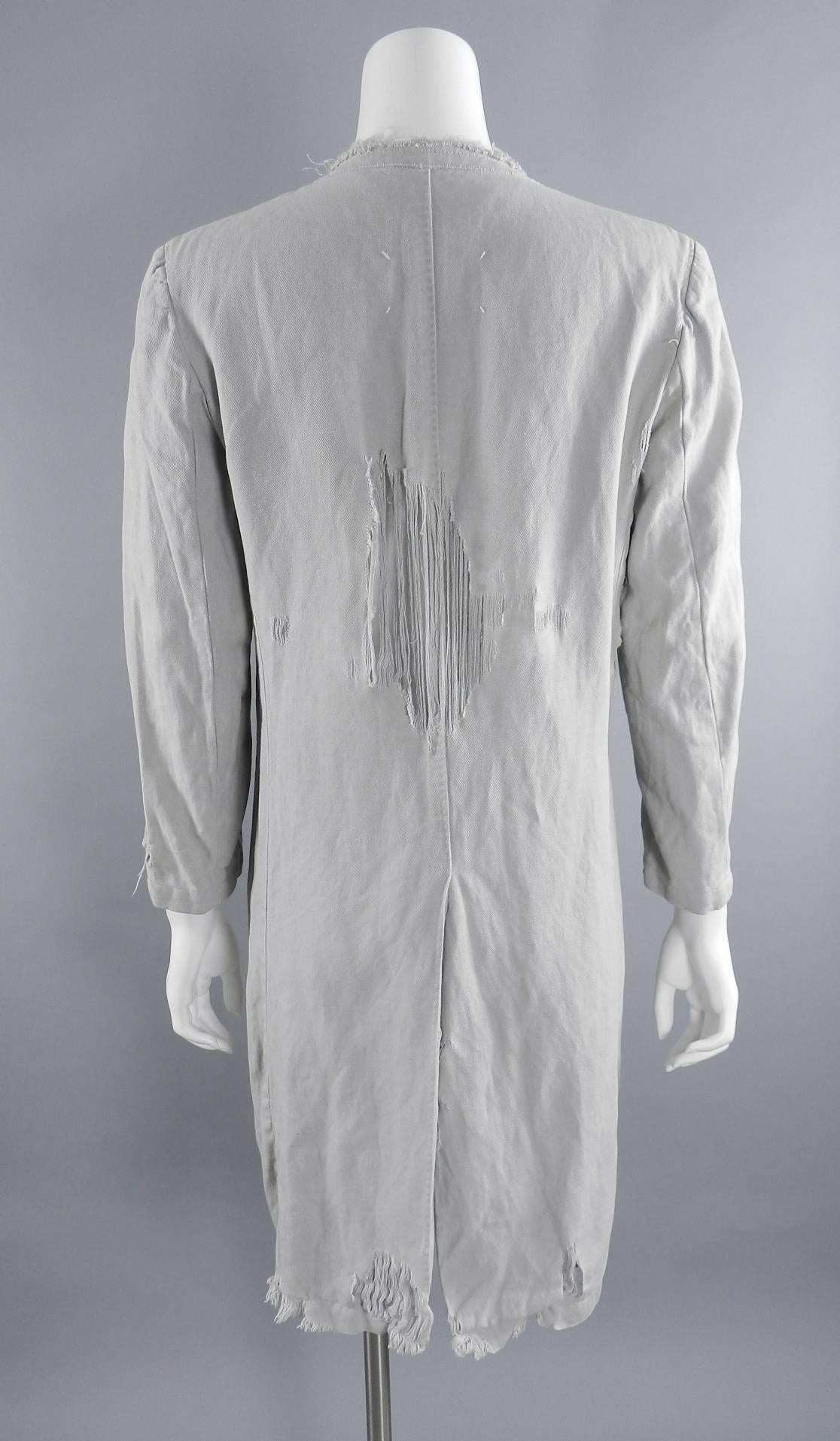 Martin Margiela Vintage Grey Shredded Denim Jacket In Excellent Condition In Toronto, ON